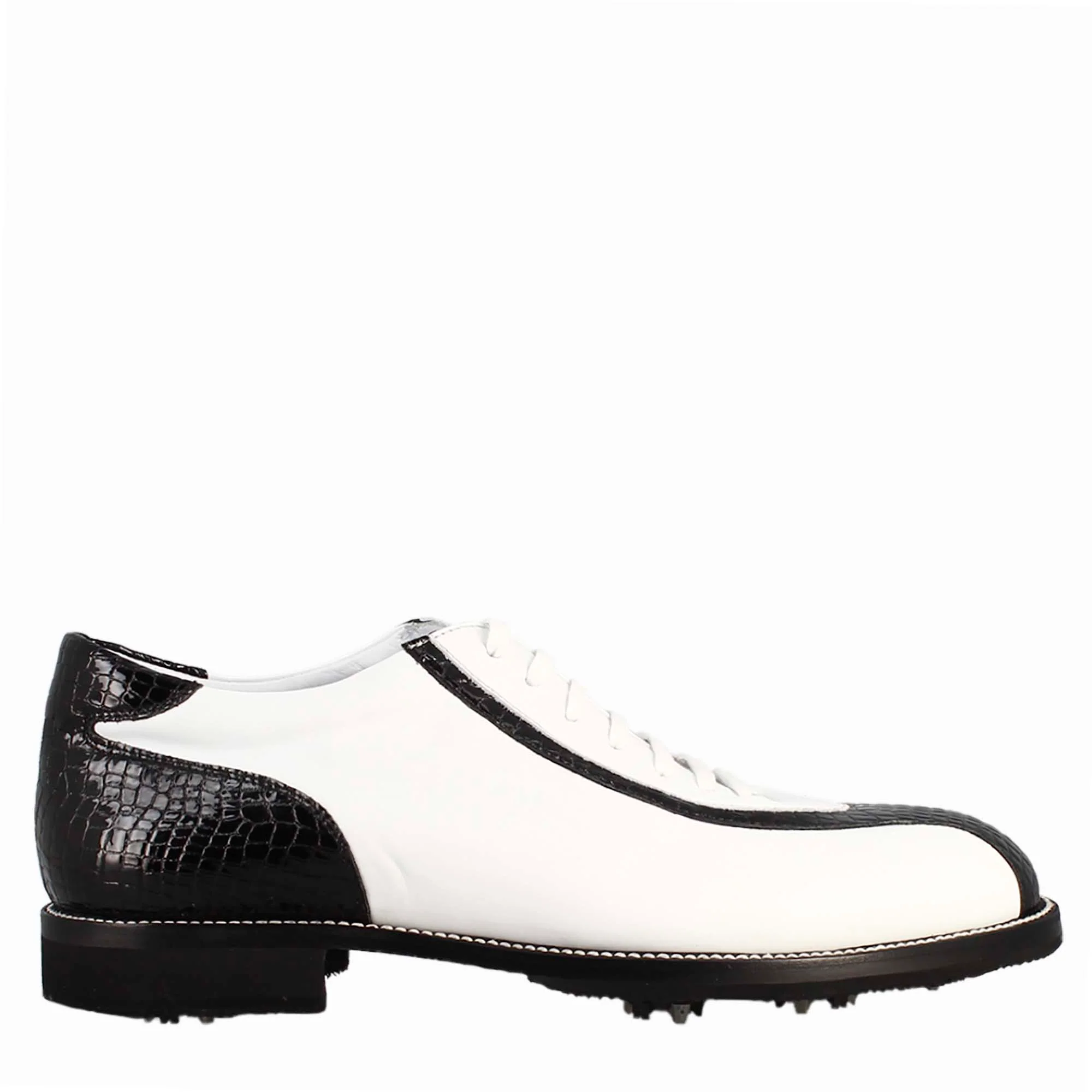 Scarpe golf artigianali in pelle bianco e dettagli in cocco nero - Image 3