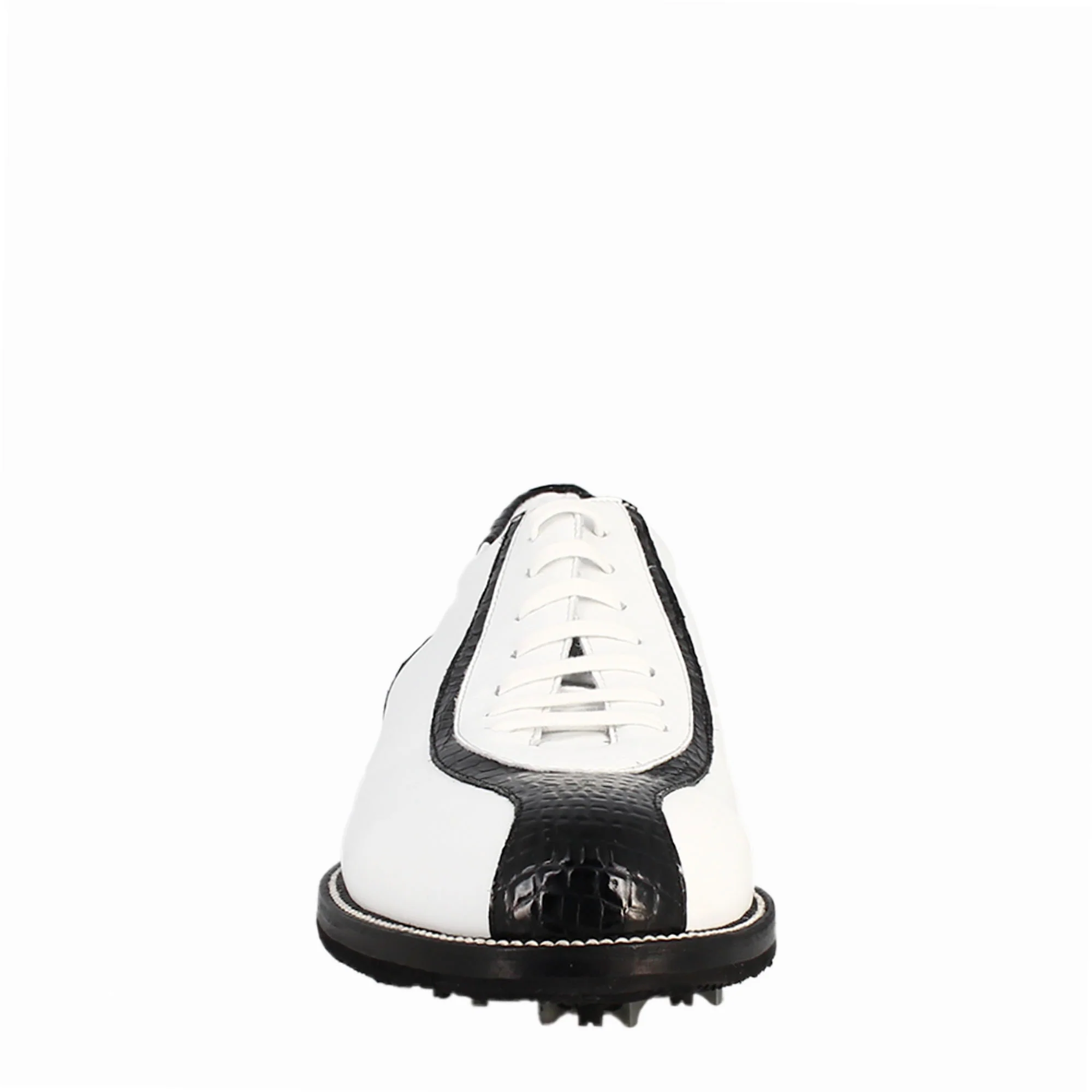 Scarpe golf artigianali in pelle bianco e dettagli in cocco nero - Image 4
