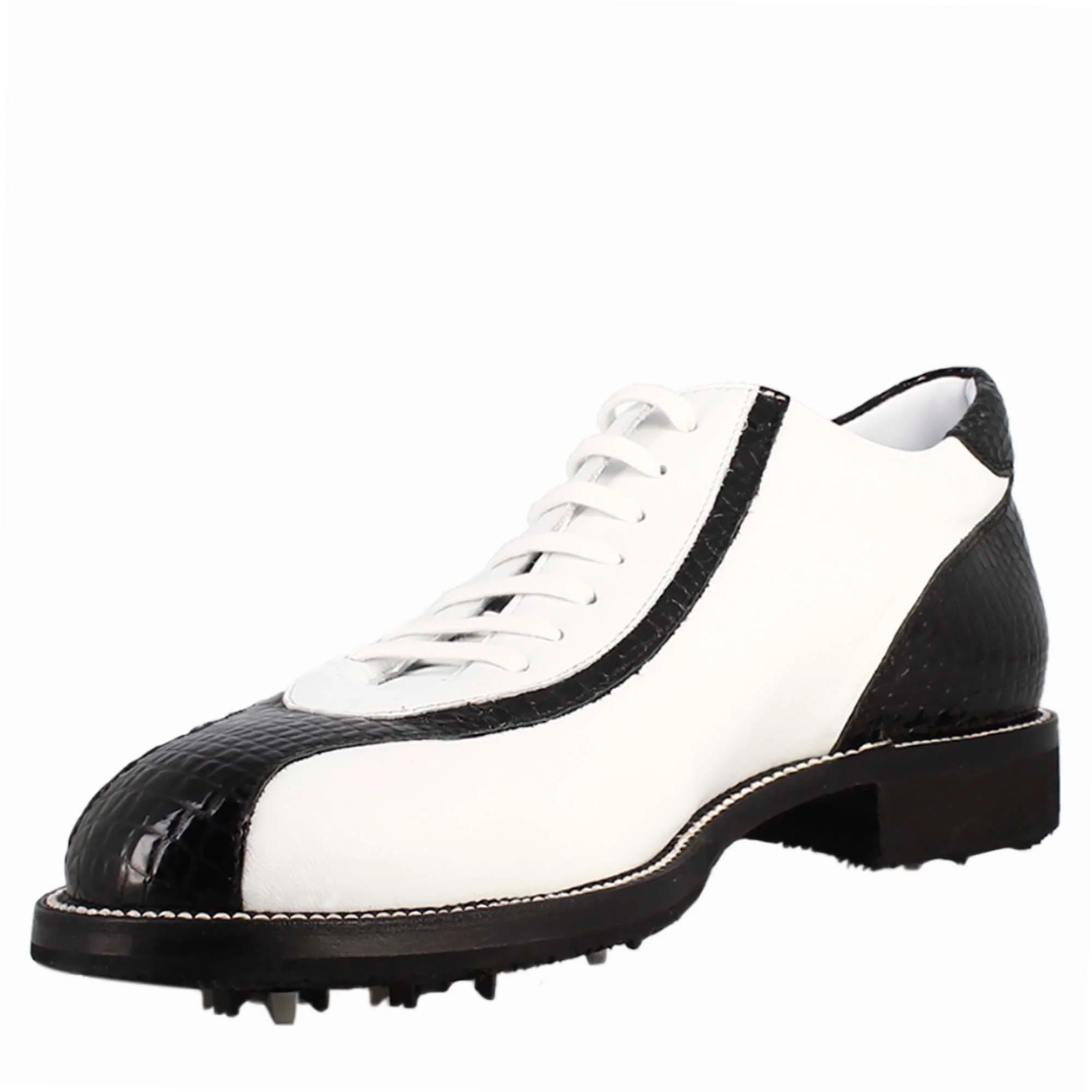Scarpe golf artigianali in pelle bianco e dettagli in cocco nero - Image 5