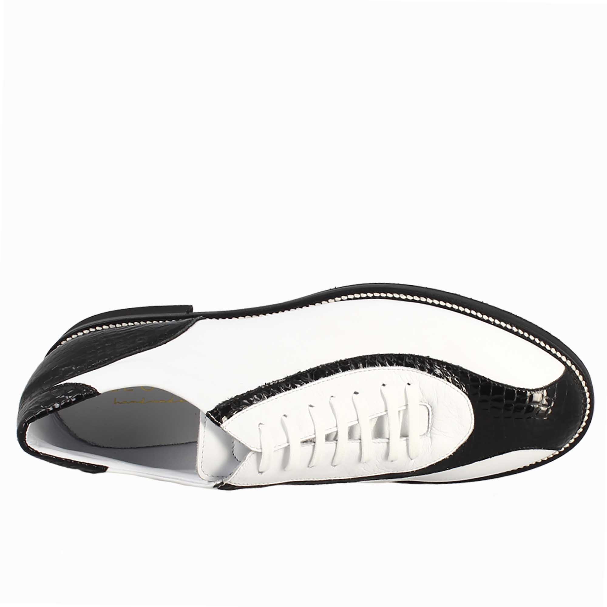Scarpe golf artigianali in pelle bianco e dettagli in cocco nero - Image 6