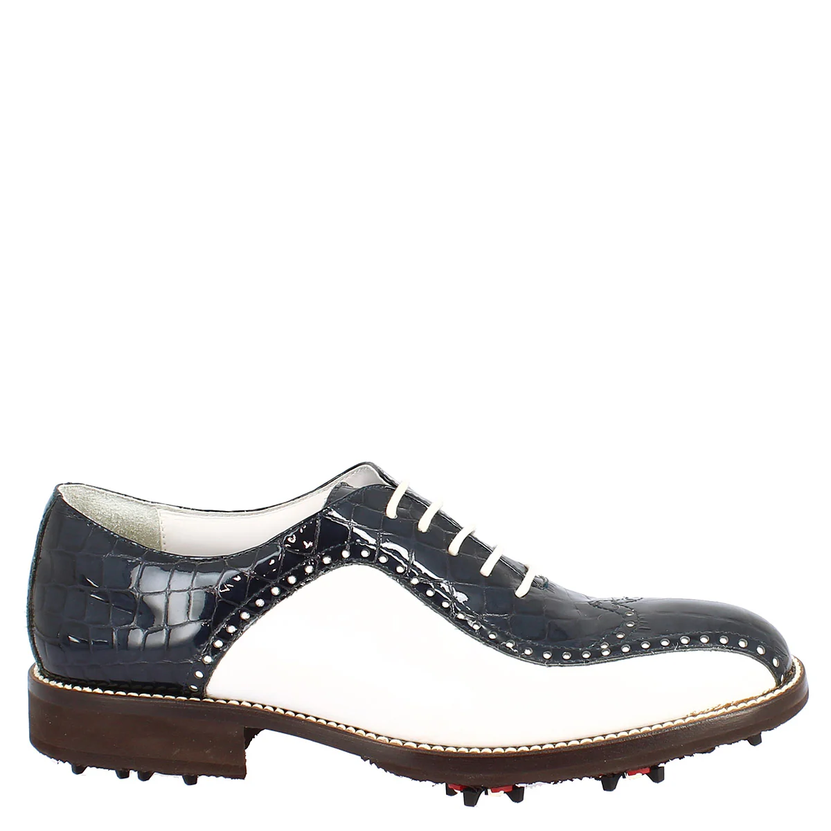 Scarpe golf artigianali in pelle pieno fiore bianco cocco blu - Image 2
