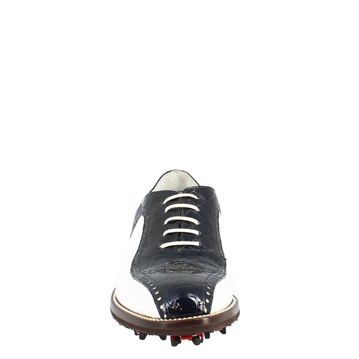 Scarpe golf artigianali in pelle pieno fiore bianco cocco blu - Image 3