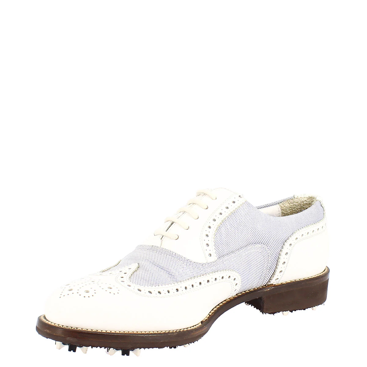 Scarpe golf estive fatte a mano in pelle bianca e tessuto - Image 5