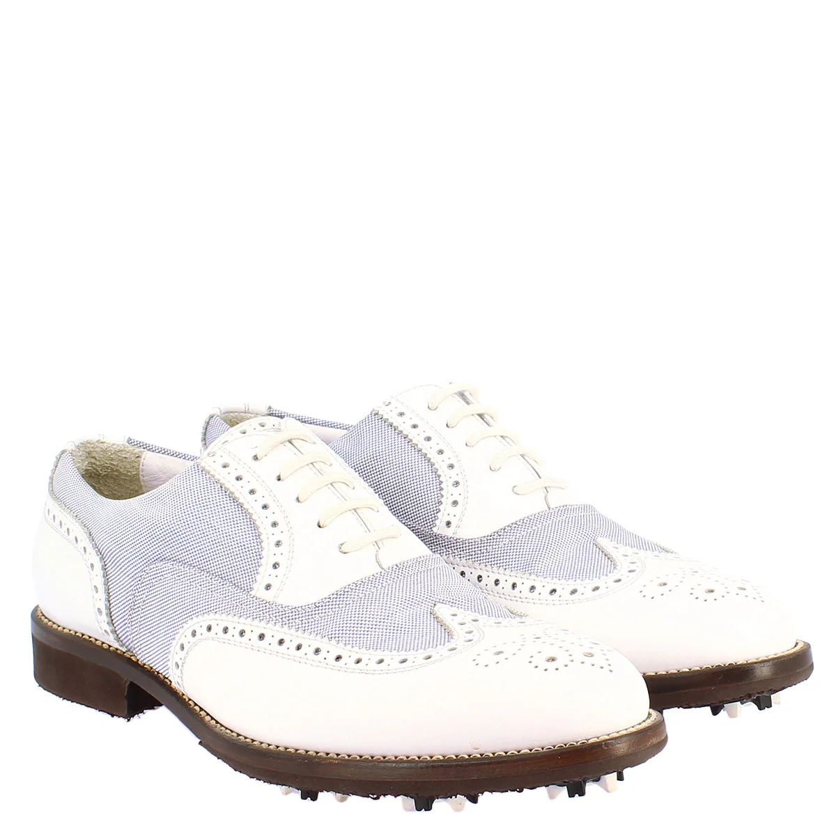 Scarpe golf estive fatte a mano in pelle bianca e tessuto - Image 8