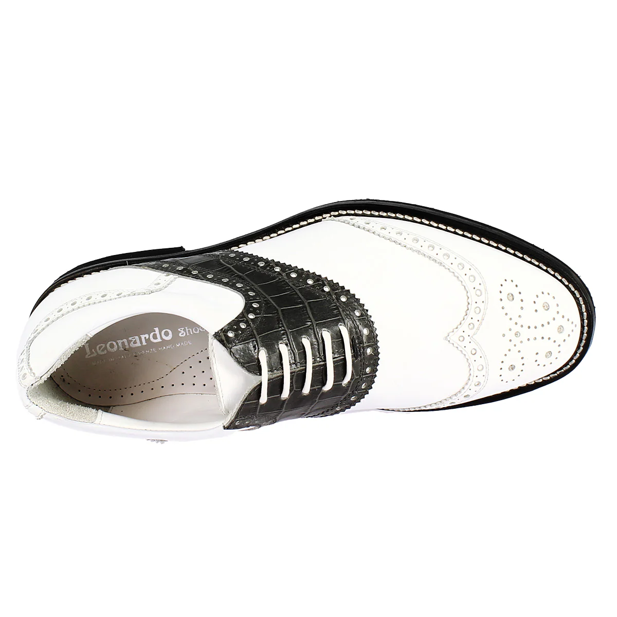 Scarpe golf unisex artigianali in pelle bianco e nero - Image 7