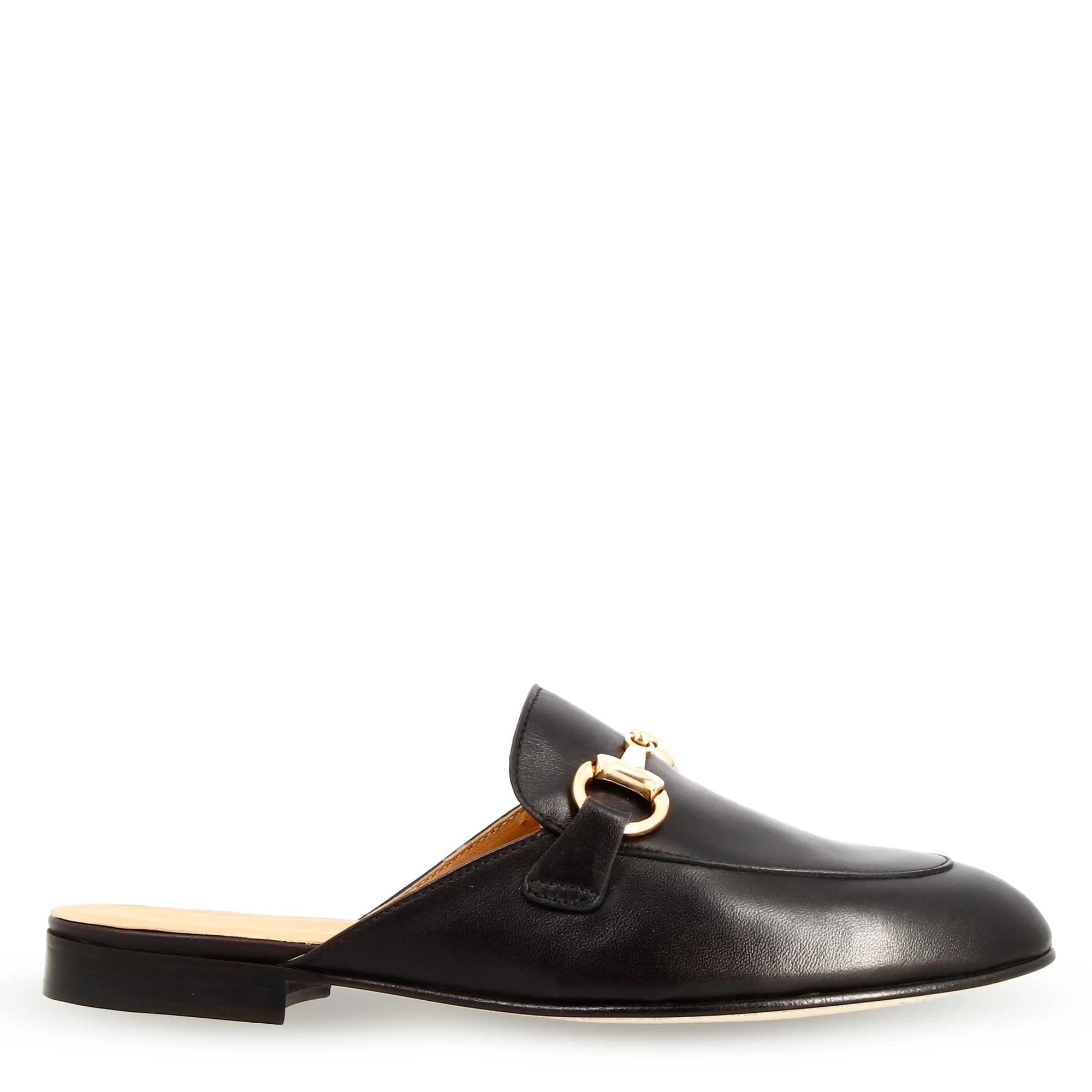 Scarpe mules con morsetto da donna artigianali in pelle color nero - Image 4