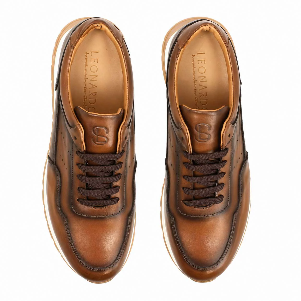 Sneaker artigianale Ateneo da uomo in pelle marrone chiaro sfumato - Image 2