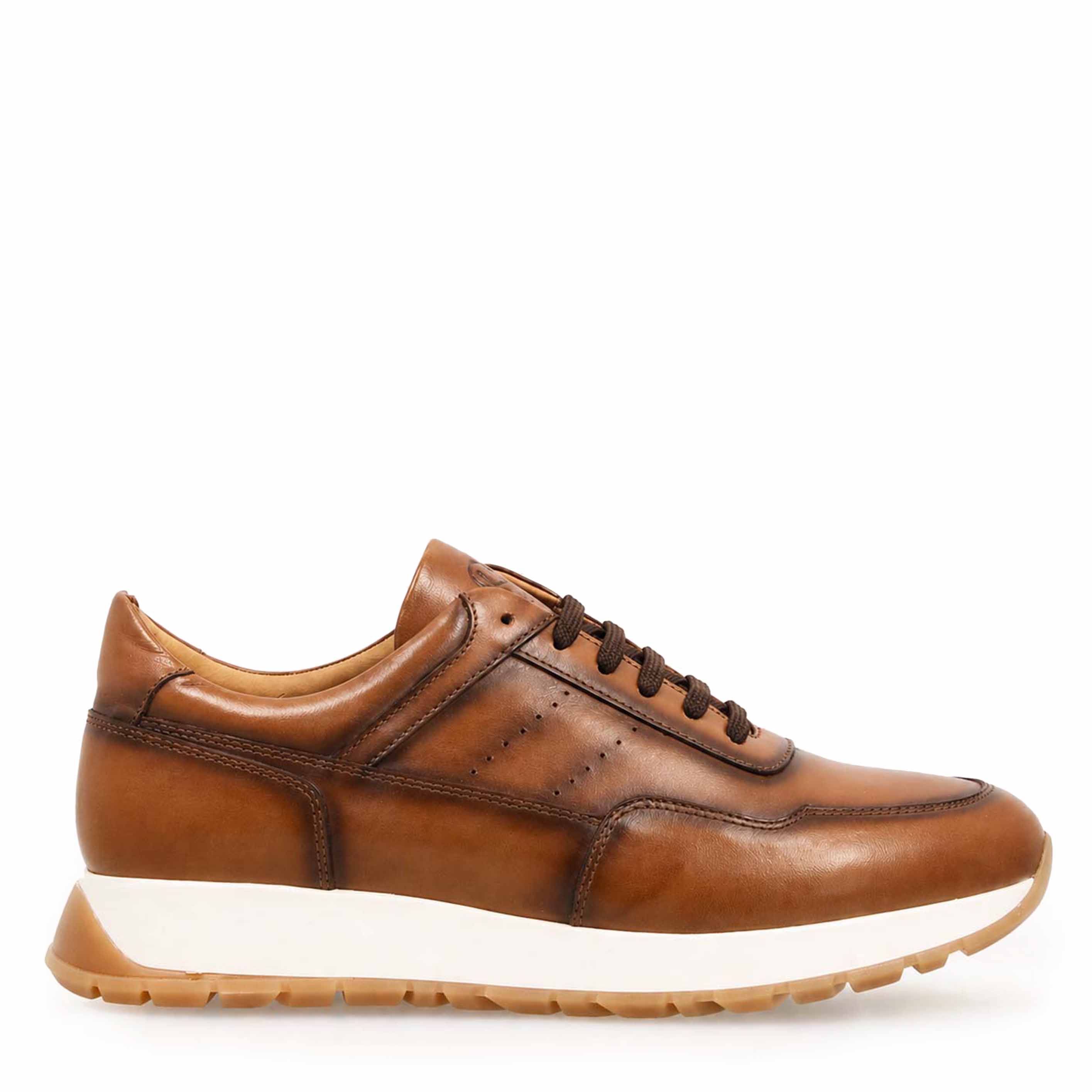 Sneaker artigianale Ateneo da uomo in pelle marrone chiaro sfumato - Image 4