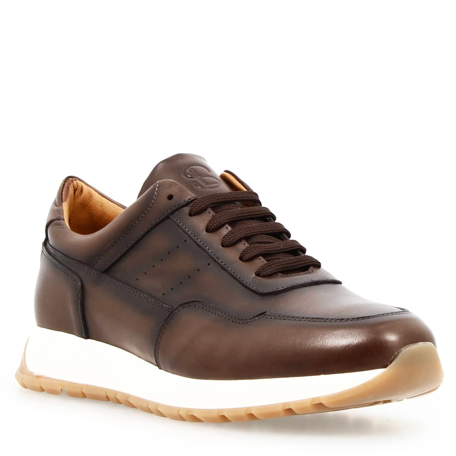 Sneaker artigianale Ateneo da uomo in pelle marrone scuro