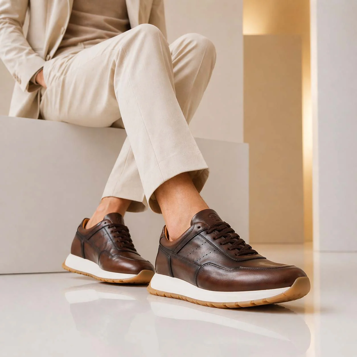 Sneaker artigianale Ateneo da uomo in pelle marrone scuro - Image 4