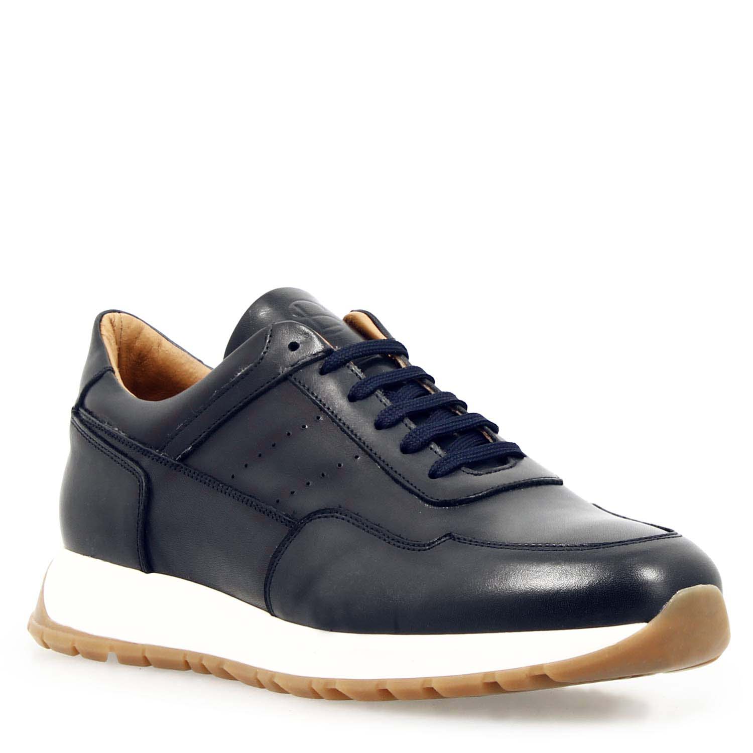 Sneaker artigianale da Uomo in pelle blu Ateneo
