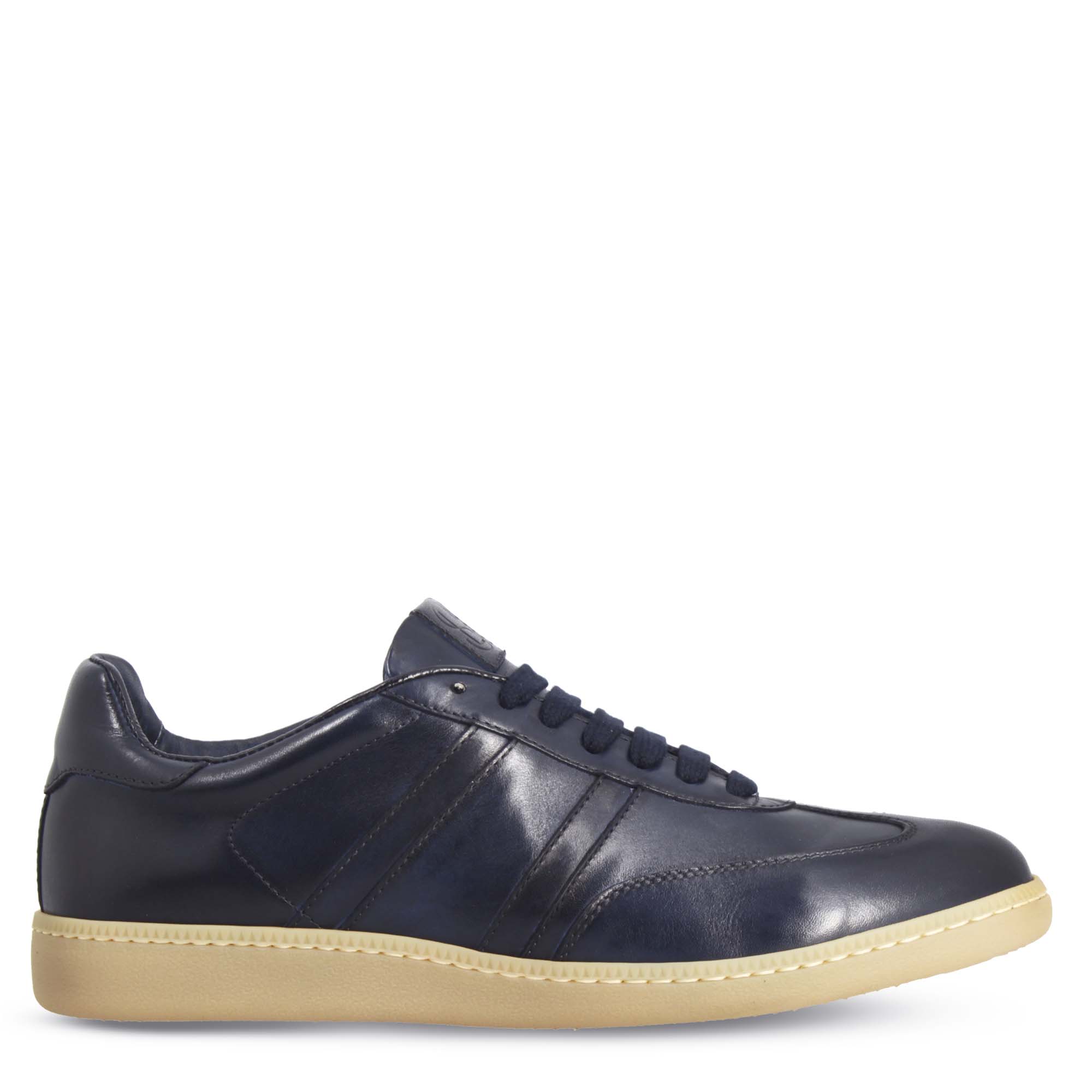 Sneaker artigianale da uomo in pelle colore blu - Image 3