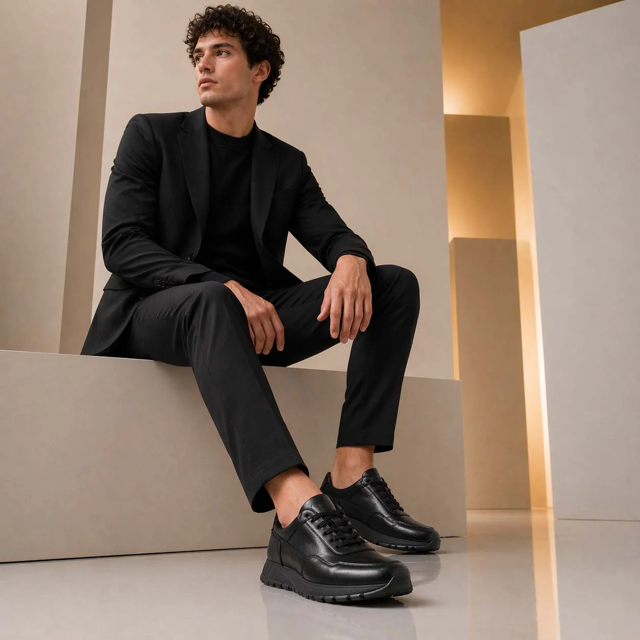 Sneaker artigianale da Uomo in pelle nera Ateneo - Image 2