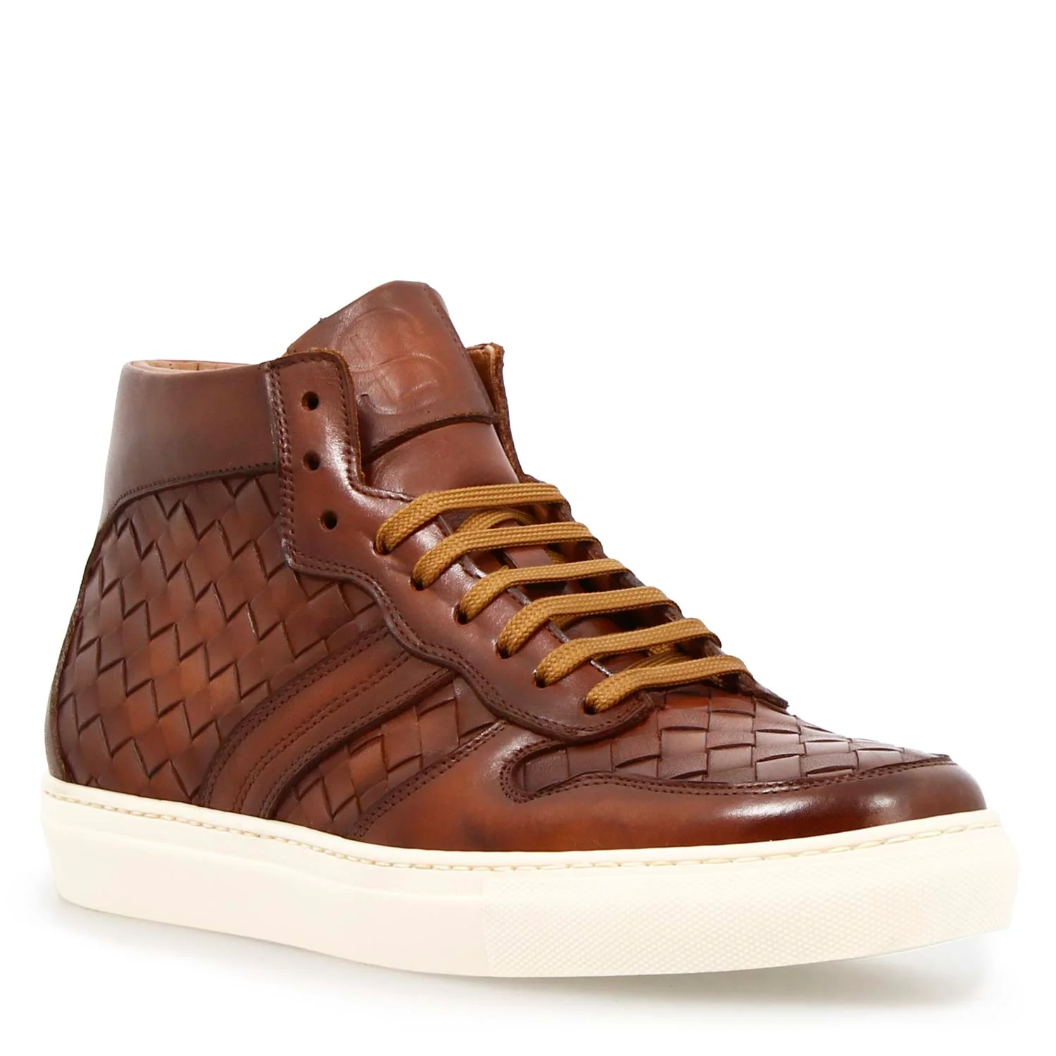 Sneaker artigianale Domizio da uomo in pelle marrone intrecciata