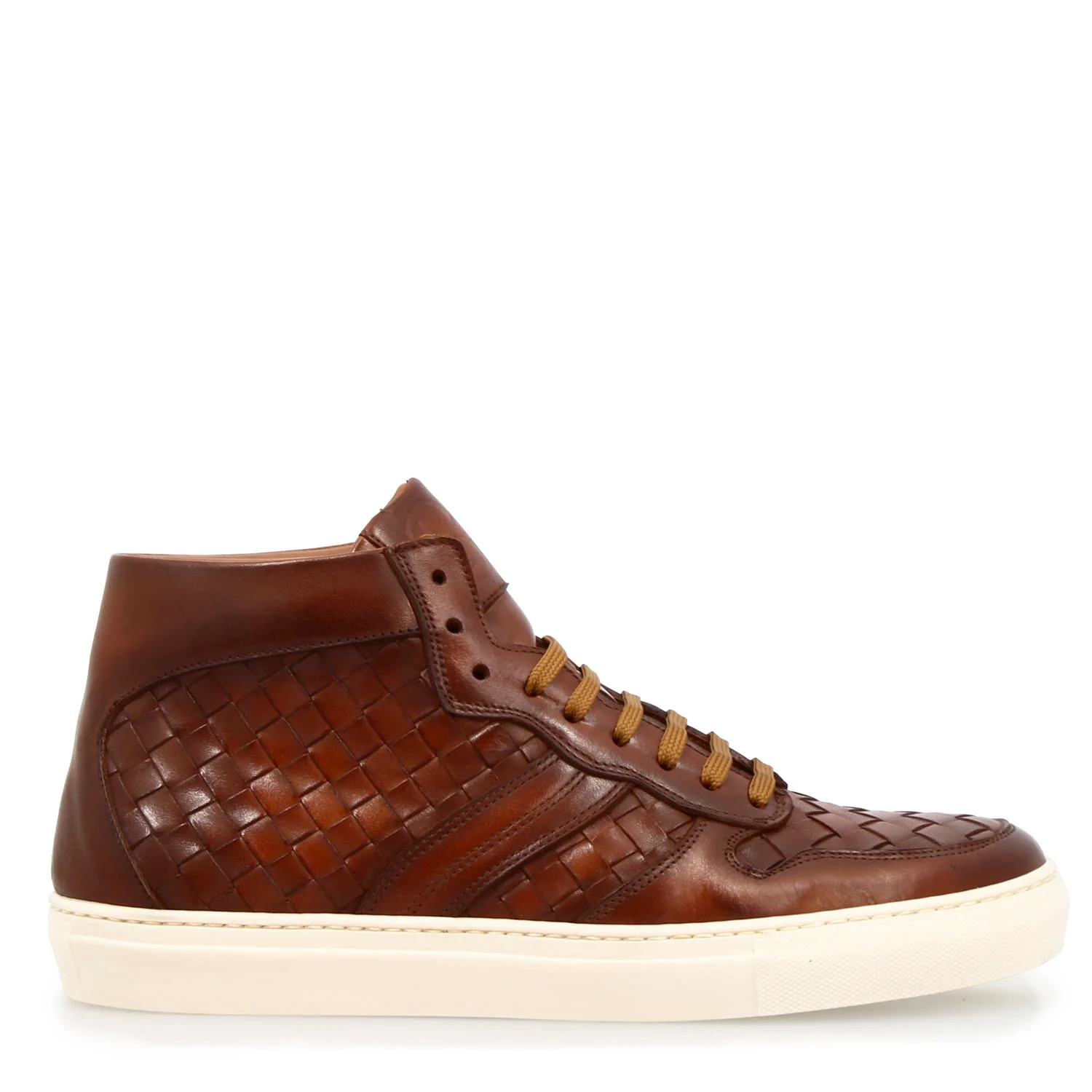 Sneaker artigianale Domizio da uomo in pelle marrone intrecciata - Image 3