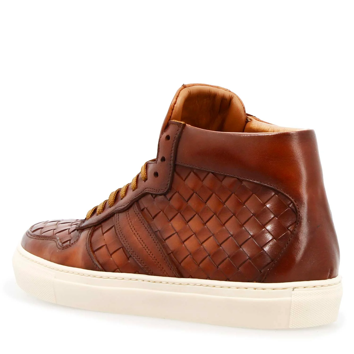 Sneaker artigianale Domizio da uomo in pelle marrone intrecciata - Image 4