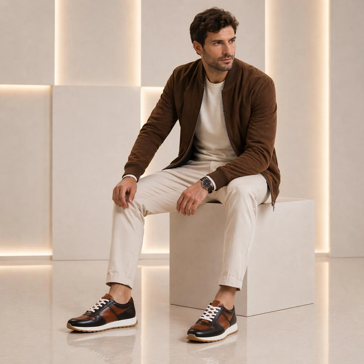 Sneaker artigianale Piave da uomo in pelle marrone - Image 2