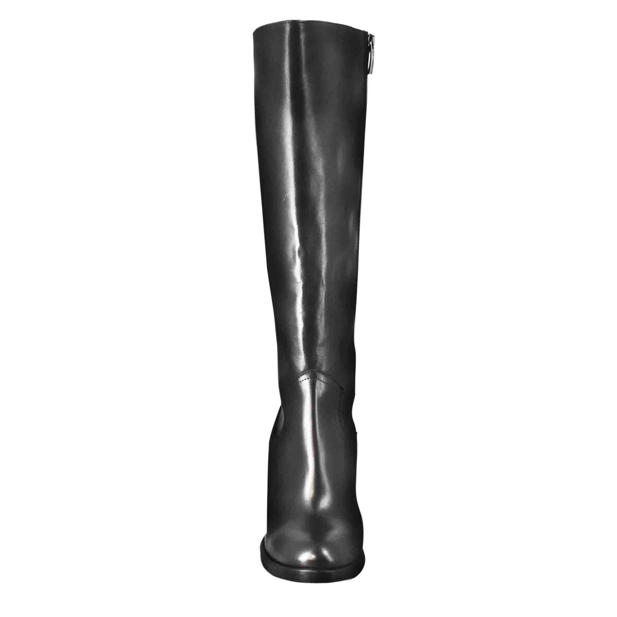 Stivale al ginocchio da donna liscio con tacco alto in pelle nero - Image 3