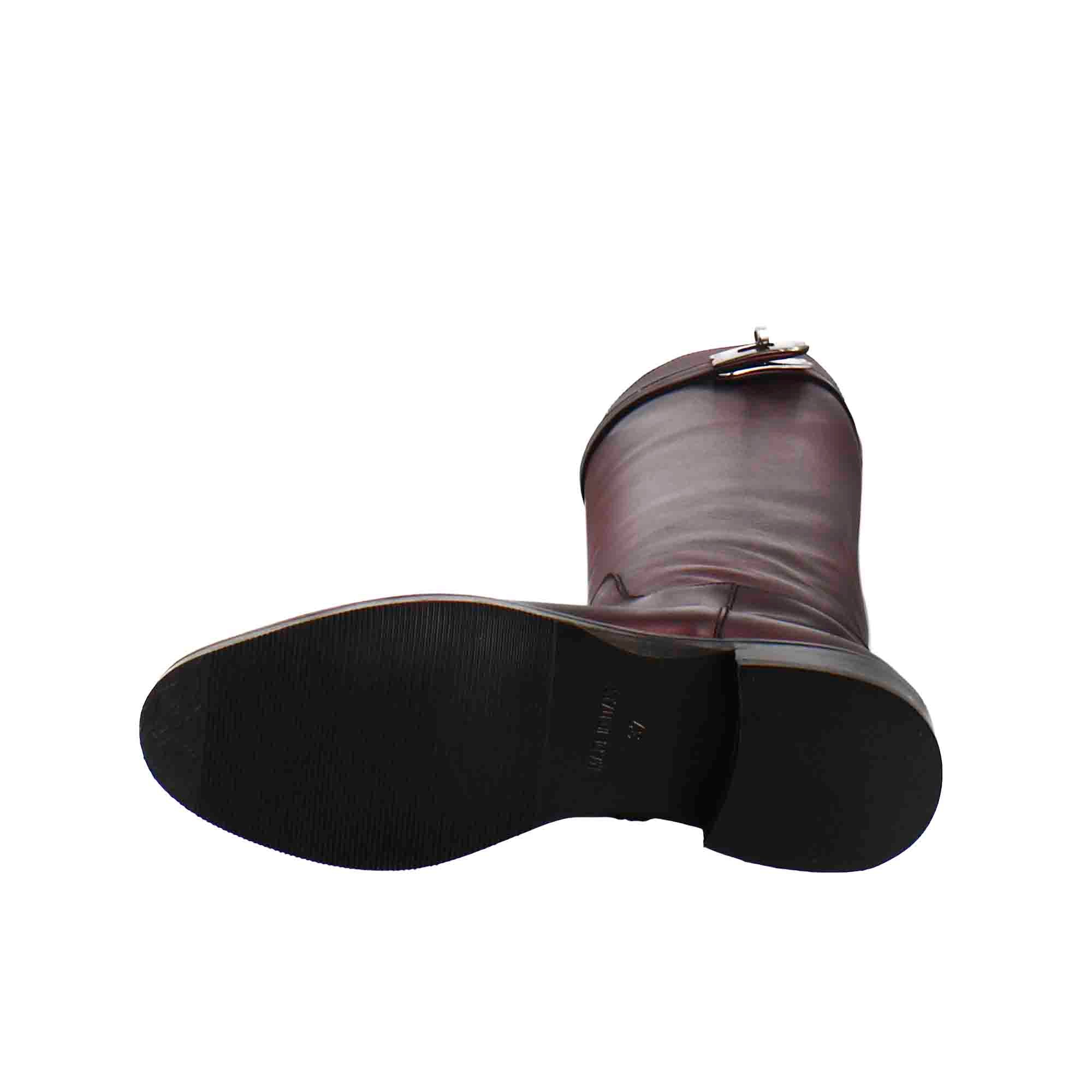 Stivale al ginocchio da donna liscio con tacco basso in pelle colore bordeaux - Image 6