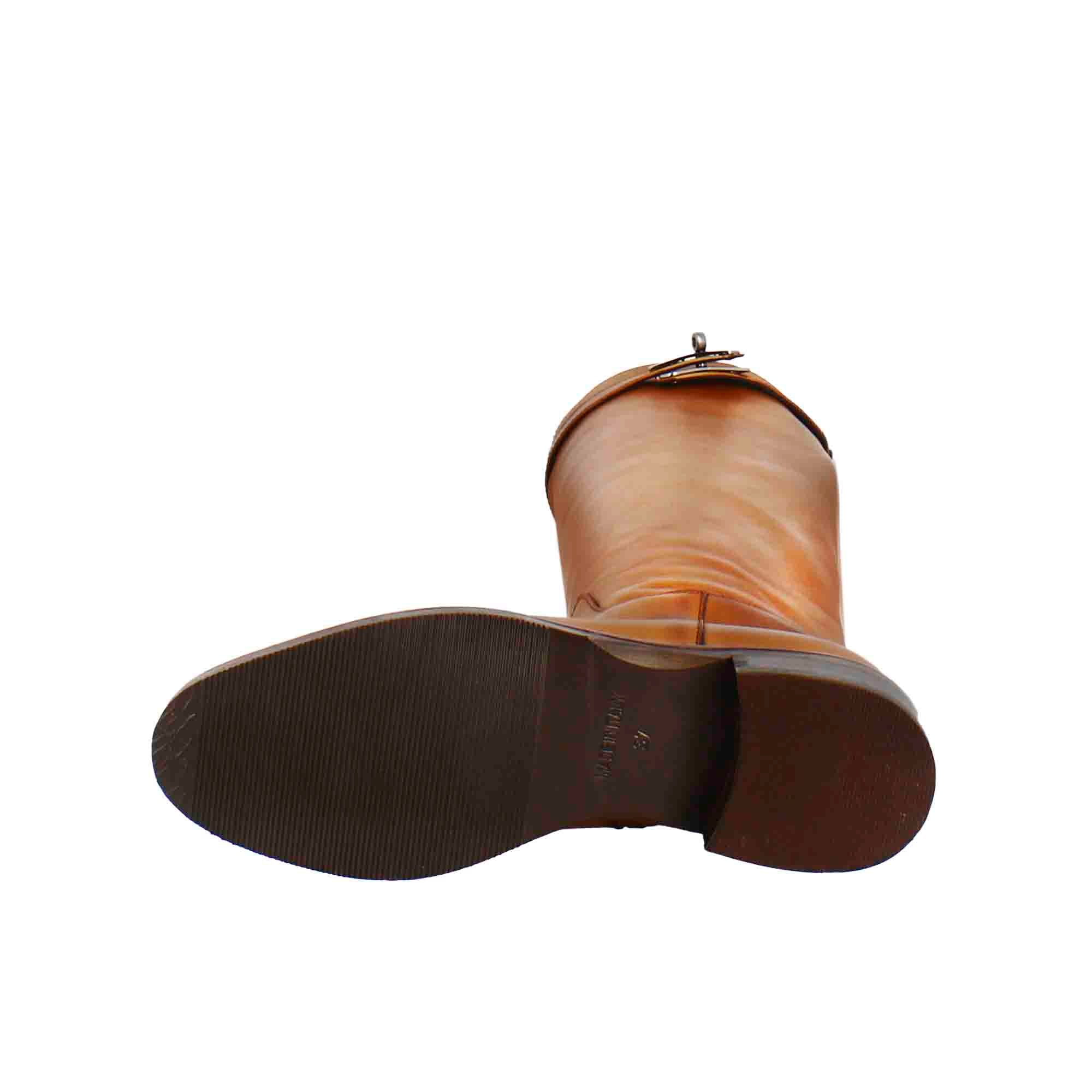 Stivale al ginocchio da donna liscio con tacco basso in pelle colore tabacco - Image 6