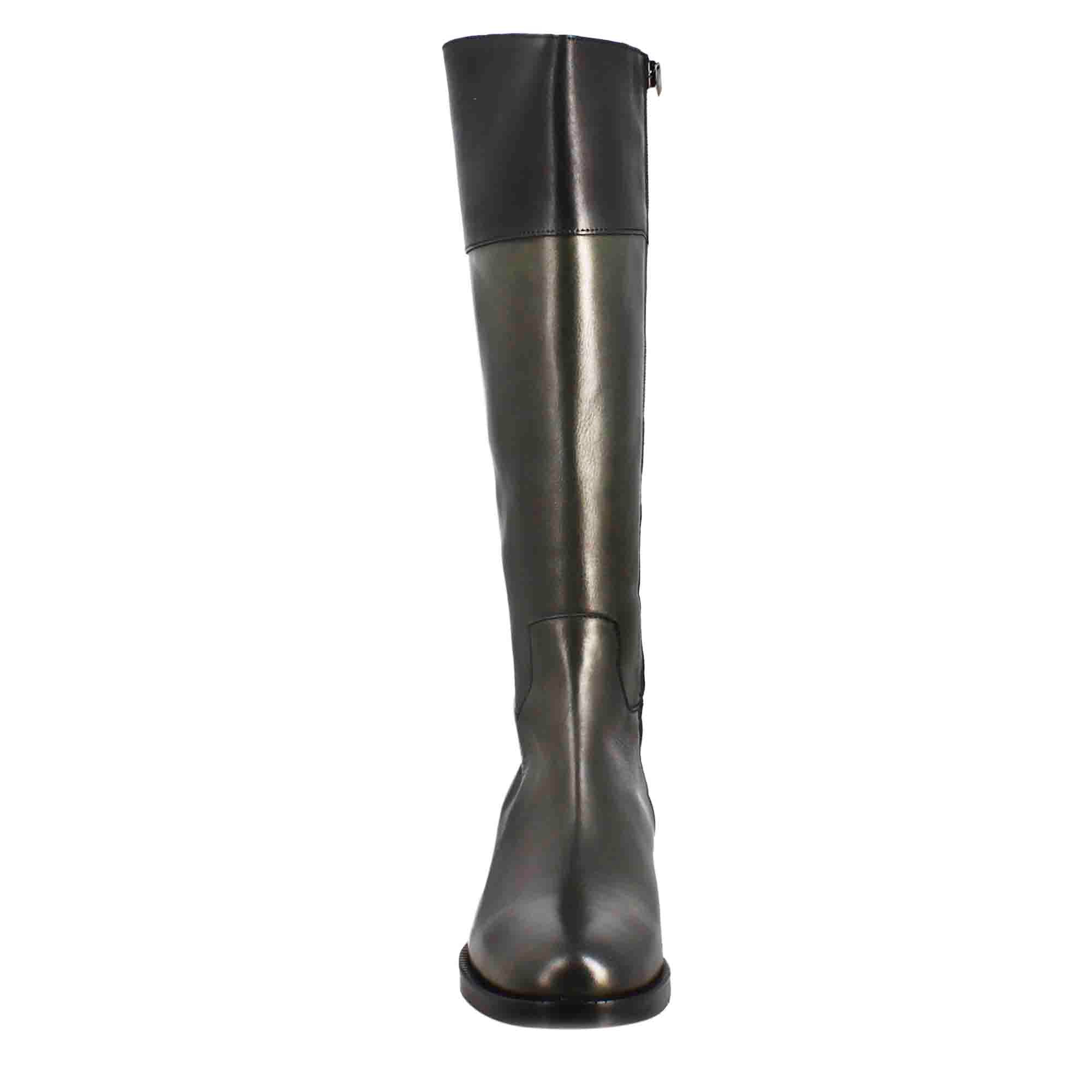 Stivale al ginocchio da donna liscio con tacco basso in pelle verde e nero - Image 3