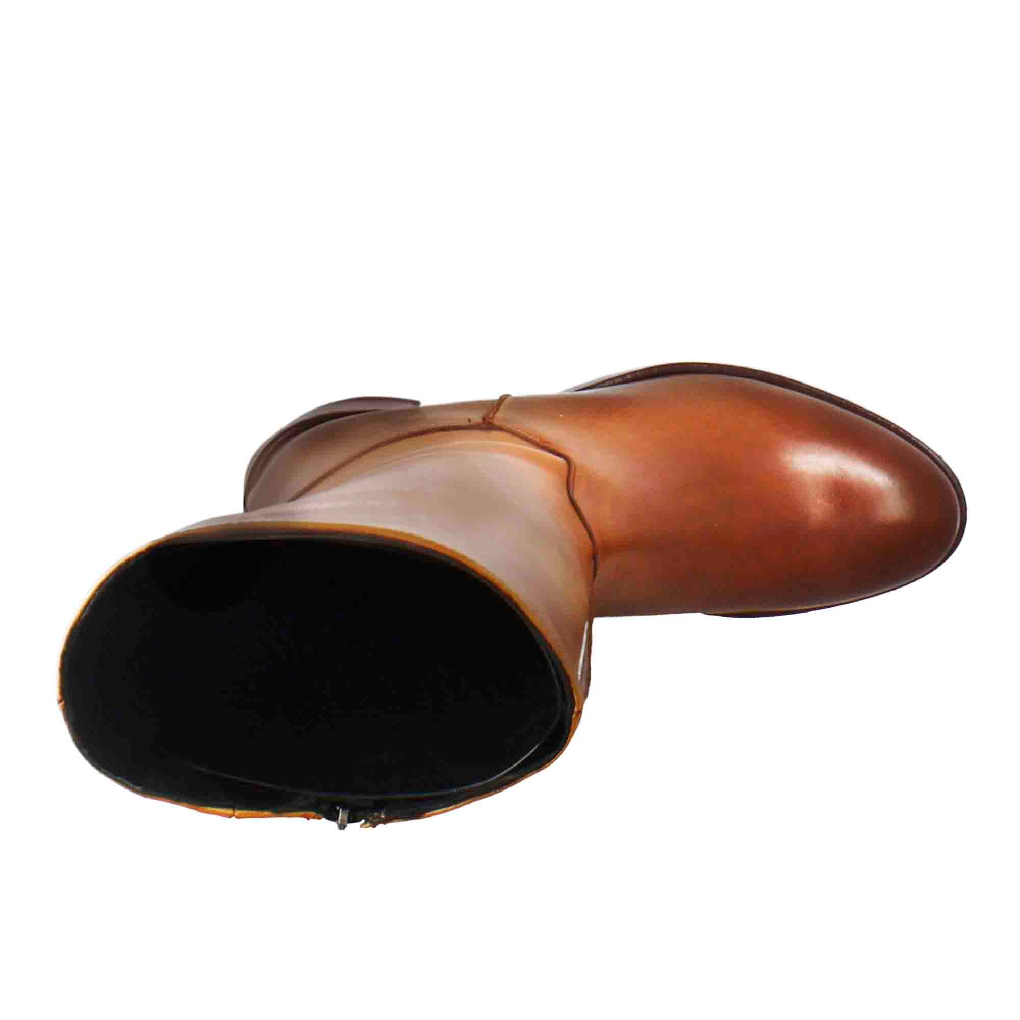 Stivale al ginocchio da donna liscio con tacco medio in pelle marrone - Image 5