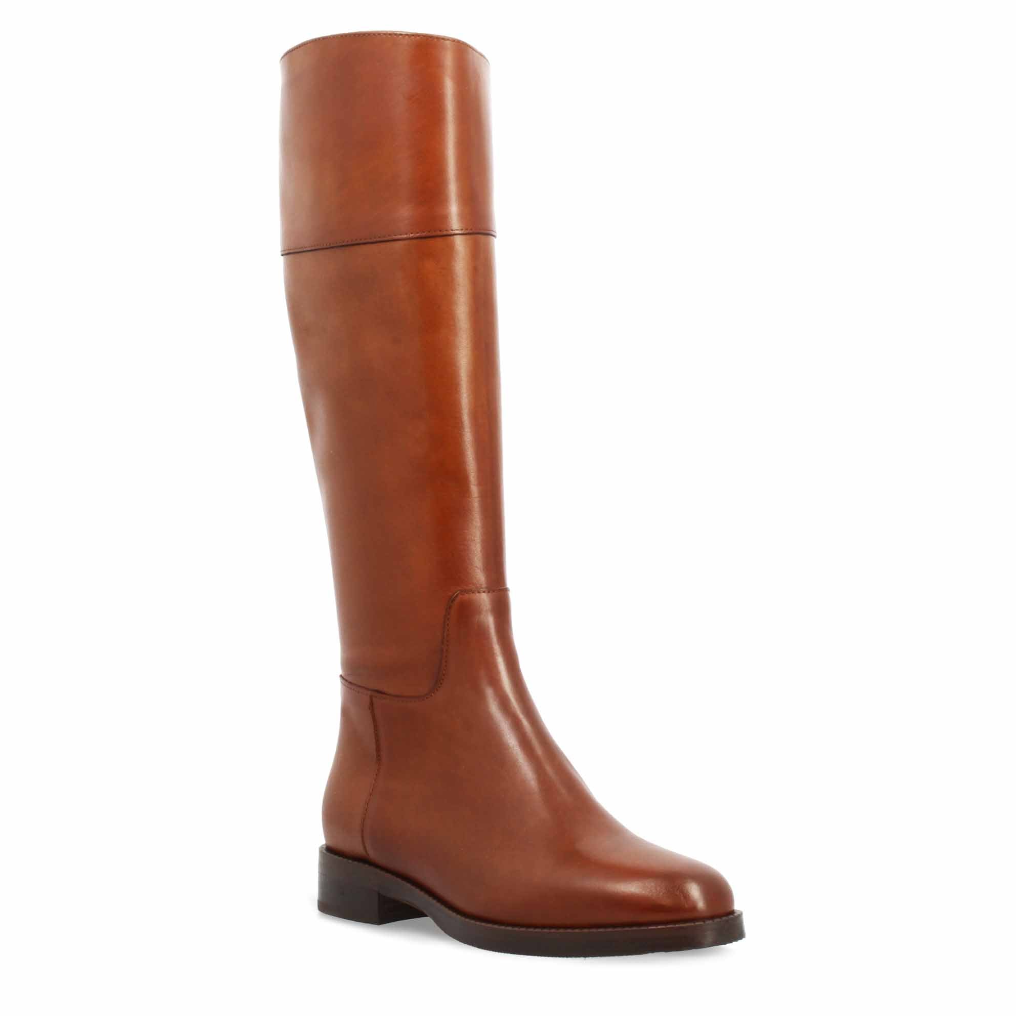 Stivale artigianale al ginocchio da donna in pelle marrone - Image 3