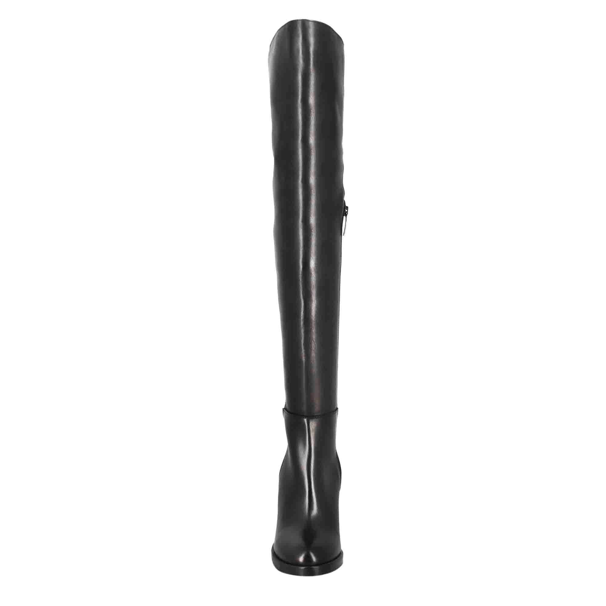 Stivale sopra il ginocchio da donna con tacco alto in pelle colore nero - Image 3