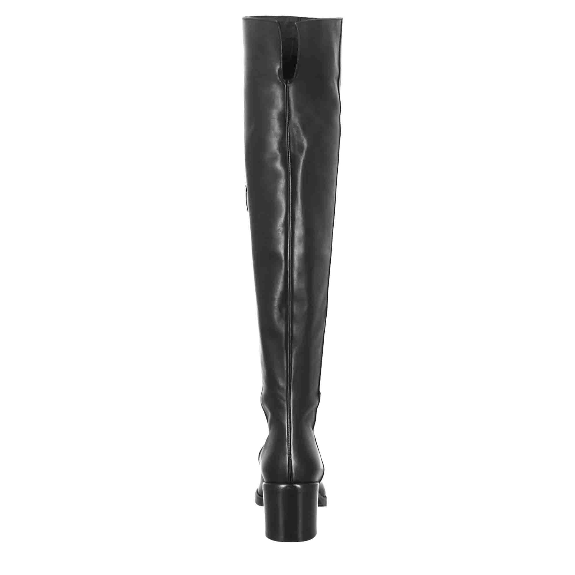 Stivale sopra il ginocchio da donna liscio con tacco medio in pelle nero - Image 6