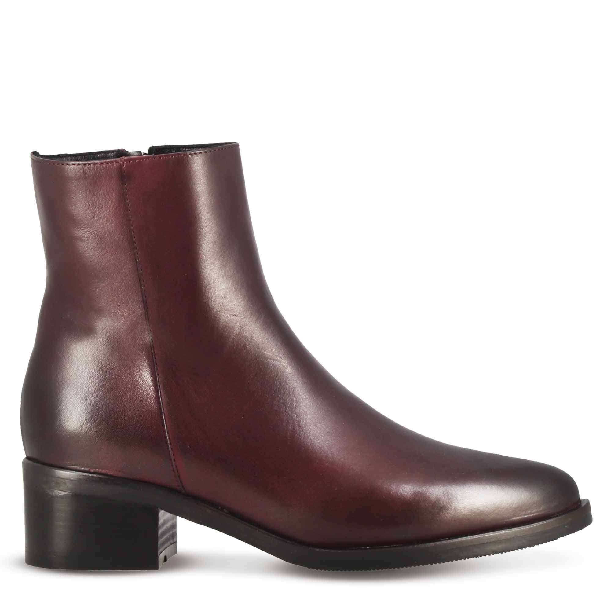 Stivaletto a punta da donna, in pelle colore bordeaux fatto a mano - Image 3