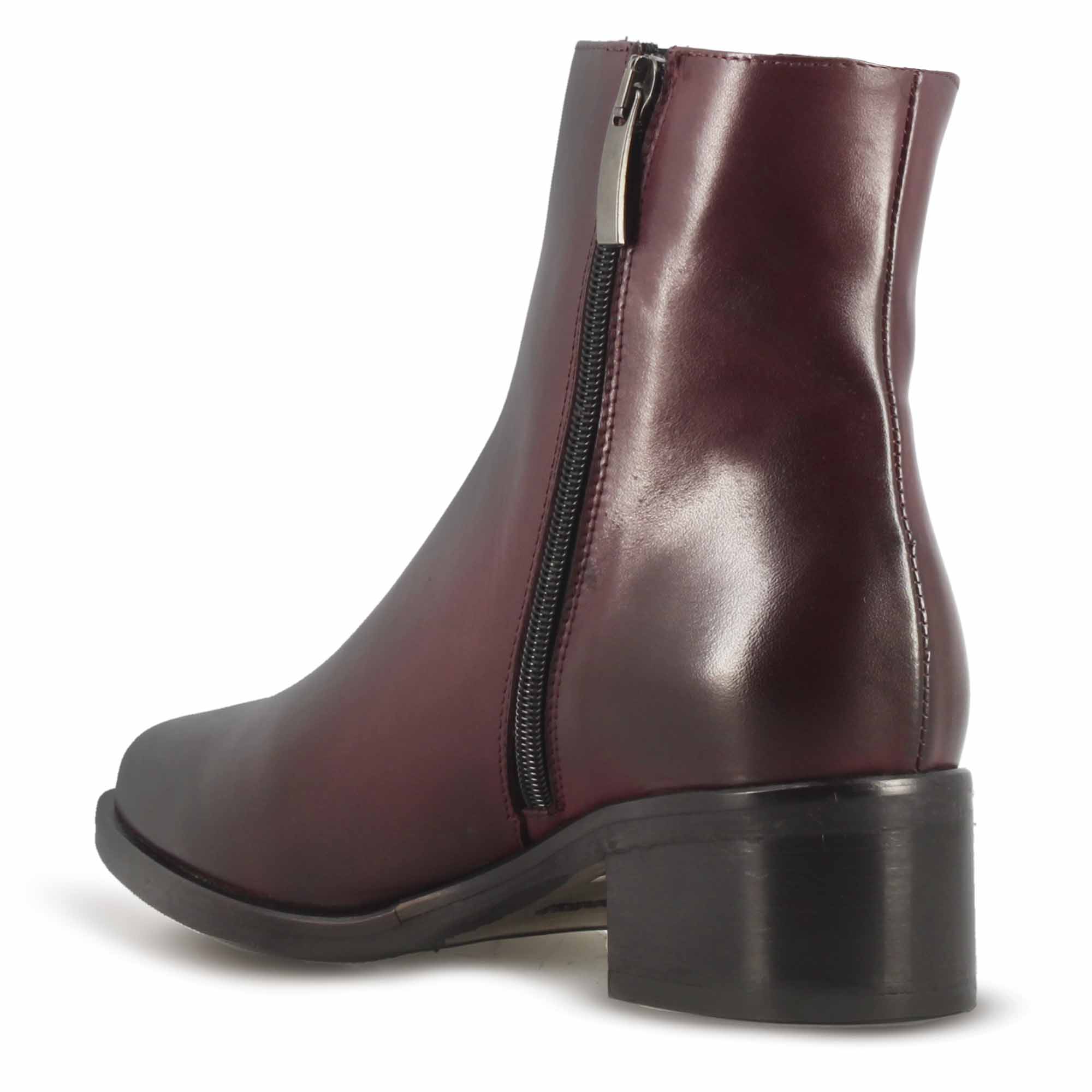Stivaletto a punta da donna, in pelle colore bordeaux fatto a mano - Image 4