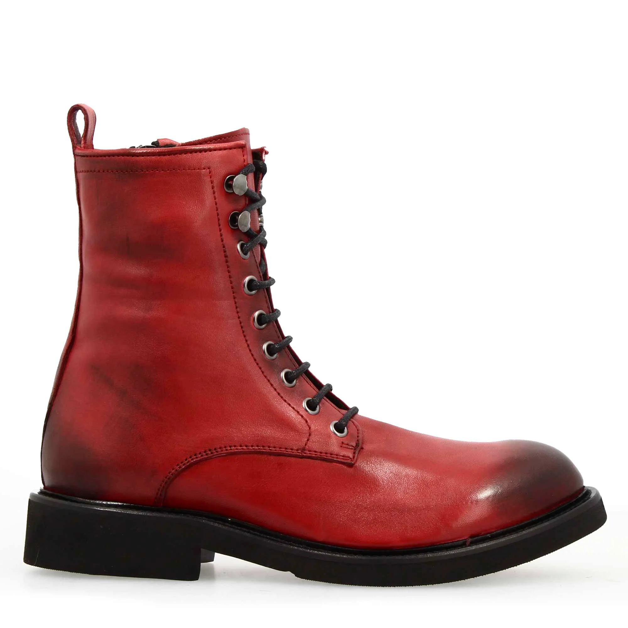 Stivaletto anfibio da donna in pelle colore rosso fatto a mano - Image 3