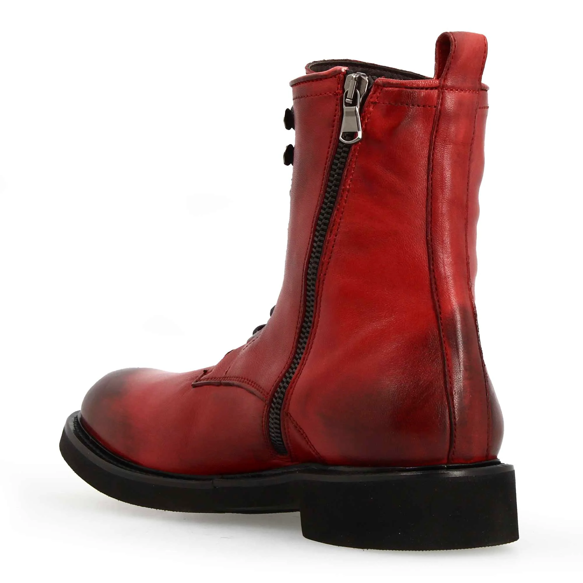 Stivaletto anfibio da donna in pelle colore rosso fatto a mano - Image 4
