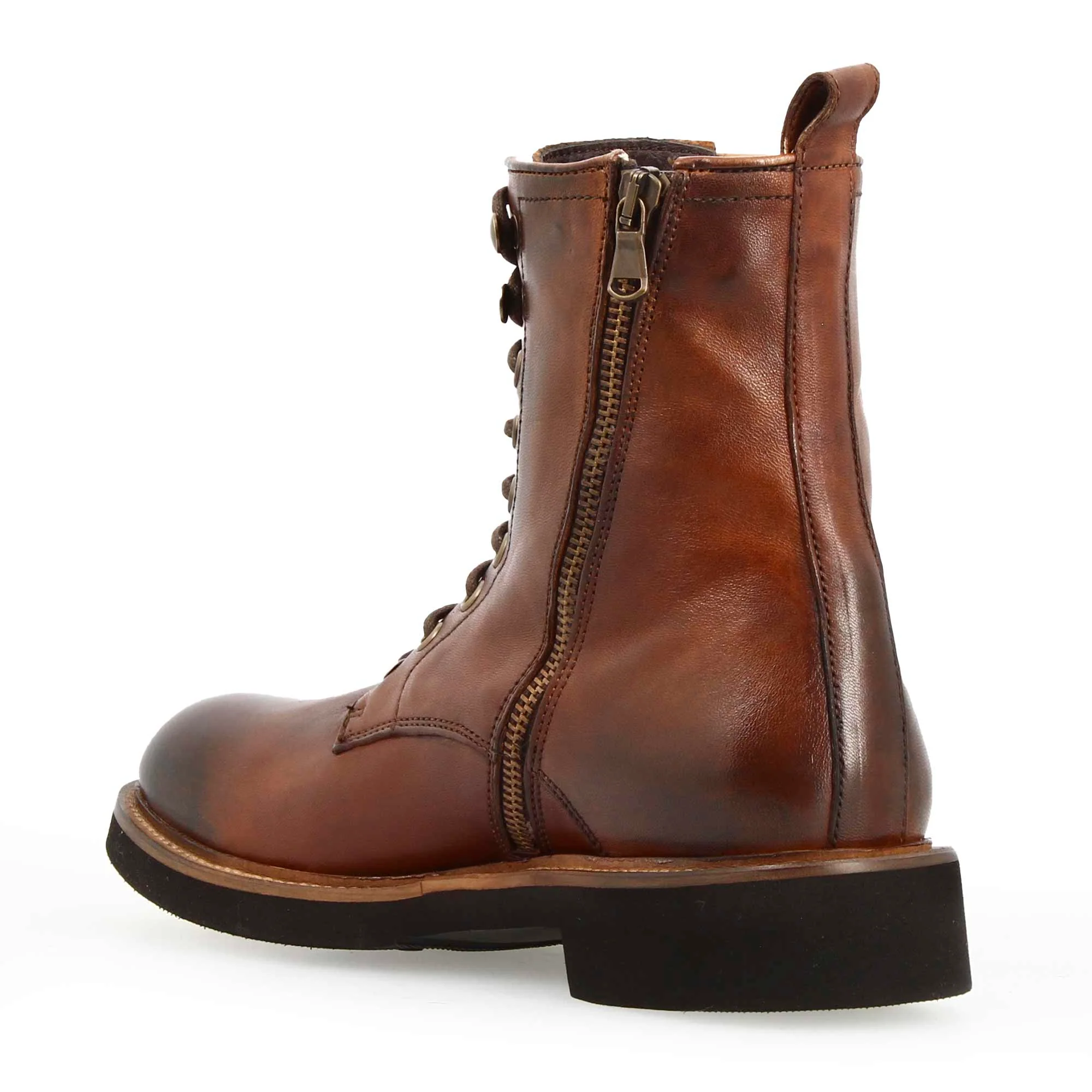 Stivaletto anfibio da donna in pelle marrone fatto a mano - Image 3