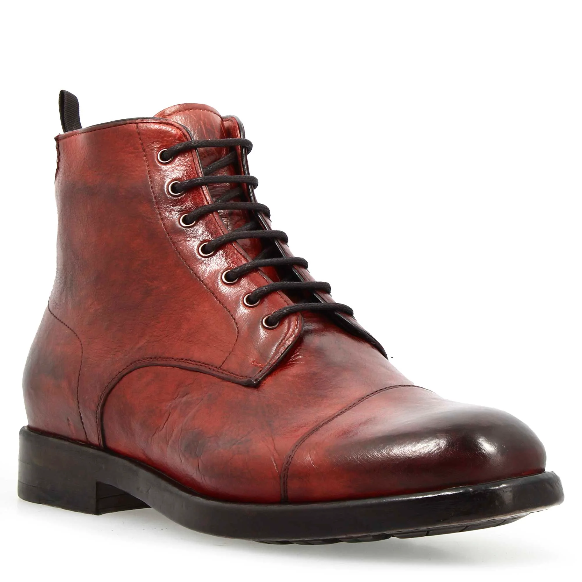 Stivaletto cap toe da uomo in pelle pregiata bordeaux