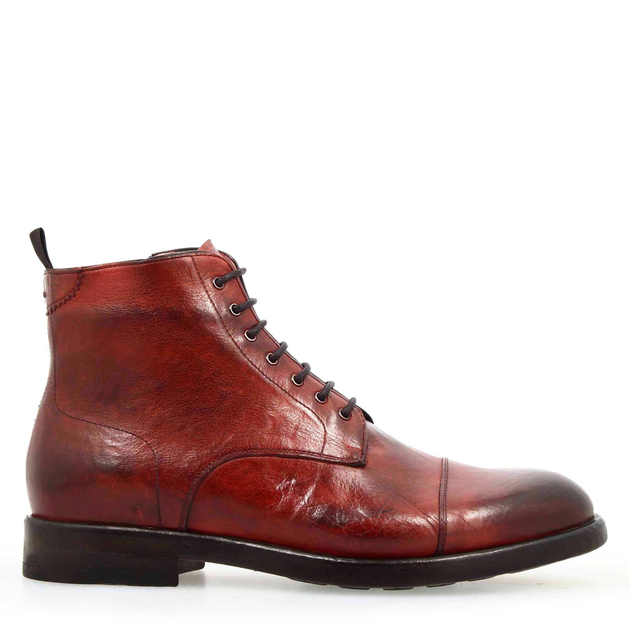 Stivaletto cap toe da uomo in pelle pregiata bordeaux - Image 3