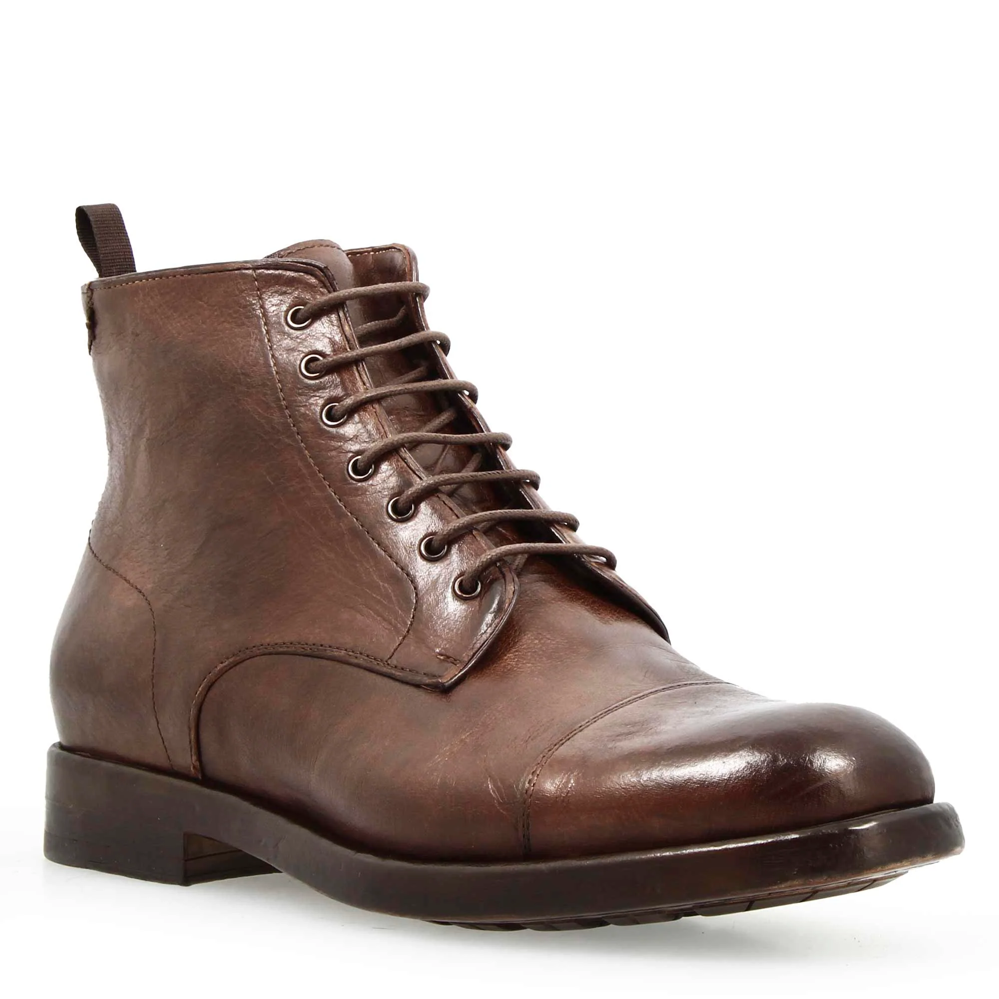 Stivaletto cap toe da uomo in pelle pregiata marrone scuro