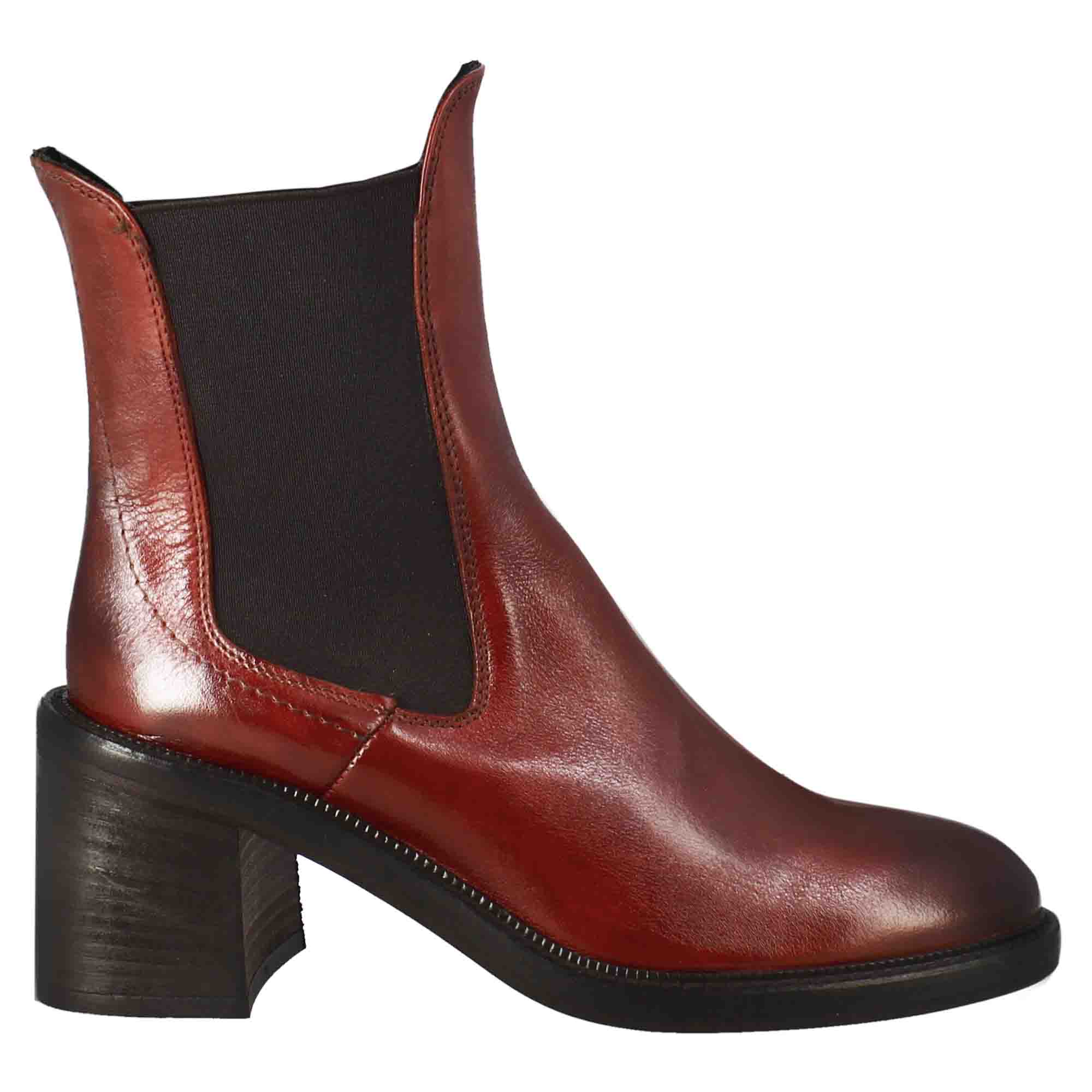 Stivaletto chelsea da donna con tacco in pelle lavata colore rosso - Image 2