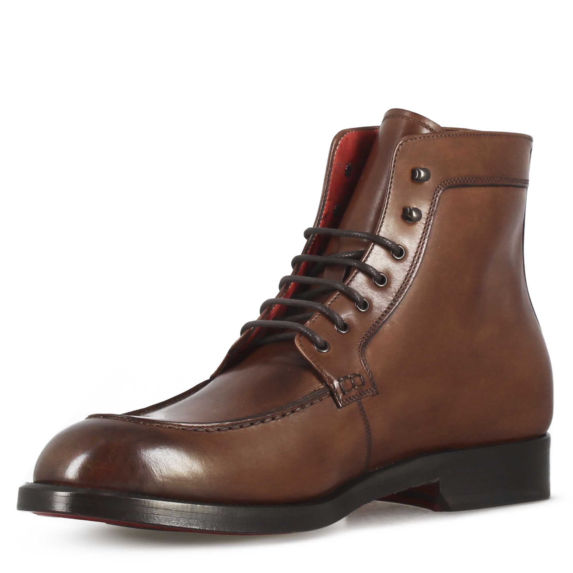 Stivaletto con allacciatura alla caviglia da uomo in pelle liscia colore marrone - Image 3