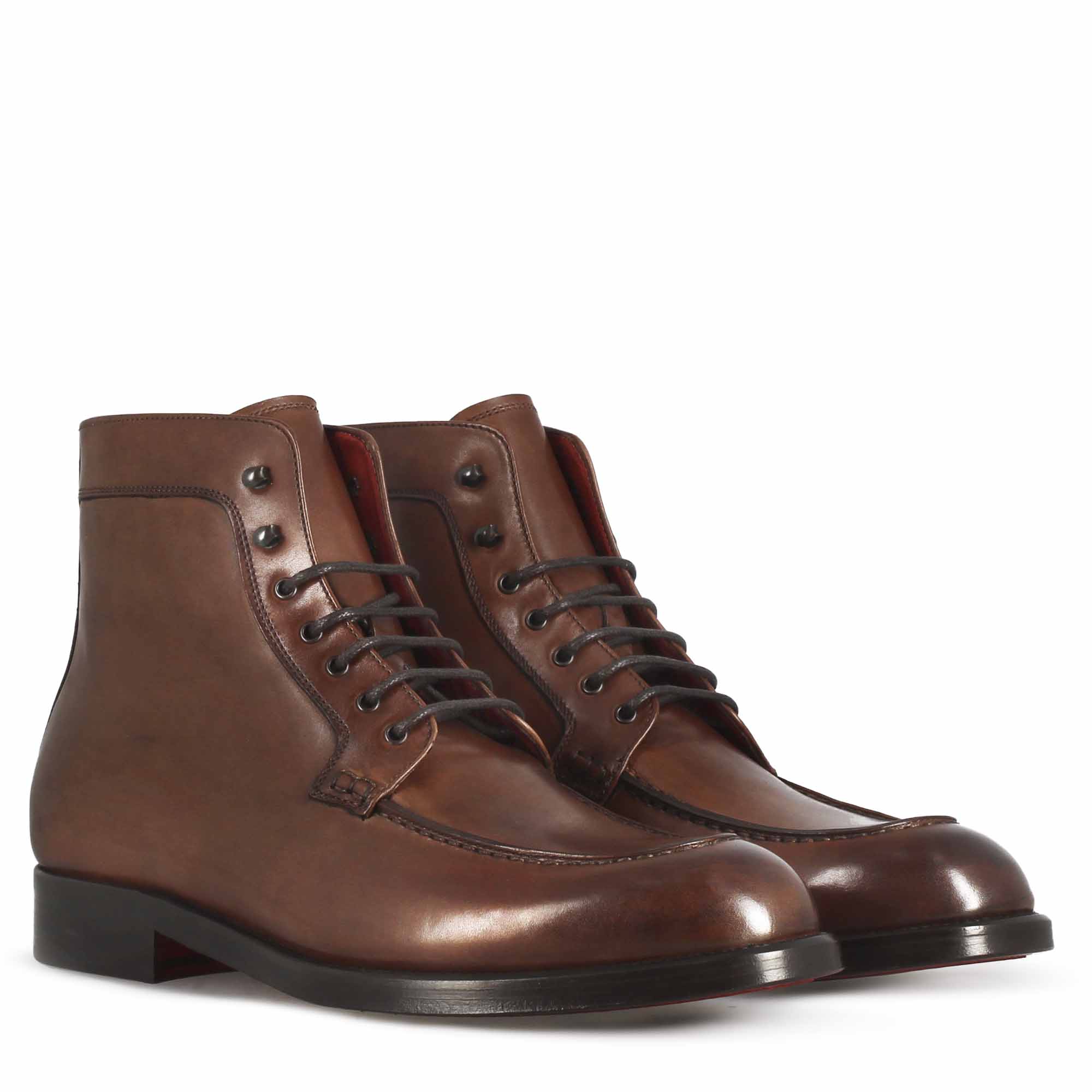 Stivaletto con allacciatura alla caviglia da uomo in pelle liscia colore marrone - Image 5