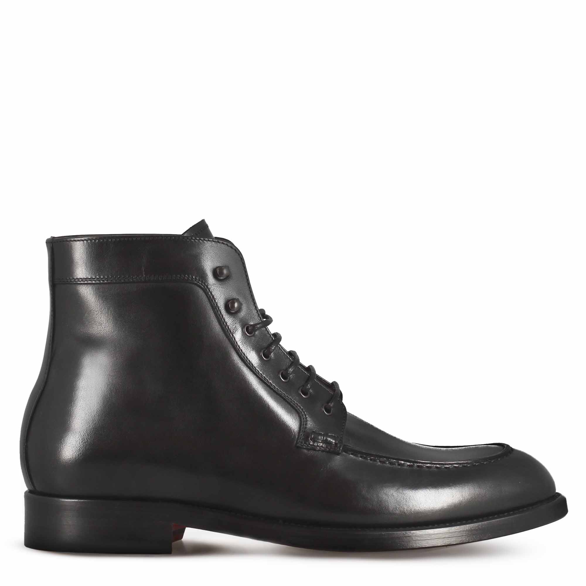 Stivaletto con allacciatura alla caviglia da uomo in pelle liscia colore nero - Image 2
