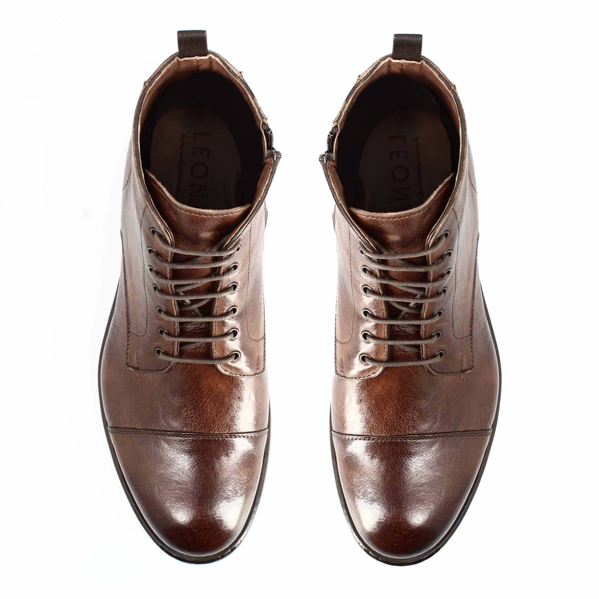 Stivaletto cap toe da uomo in pelle pregiata marrone - Image 2