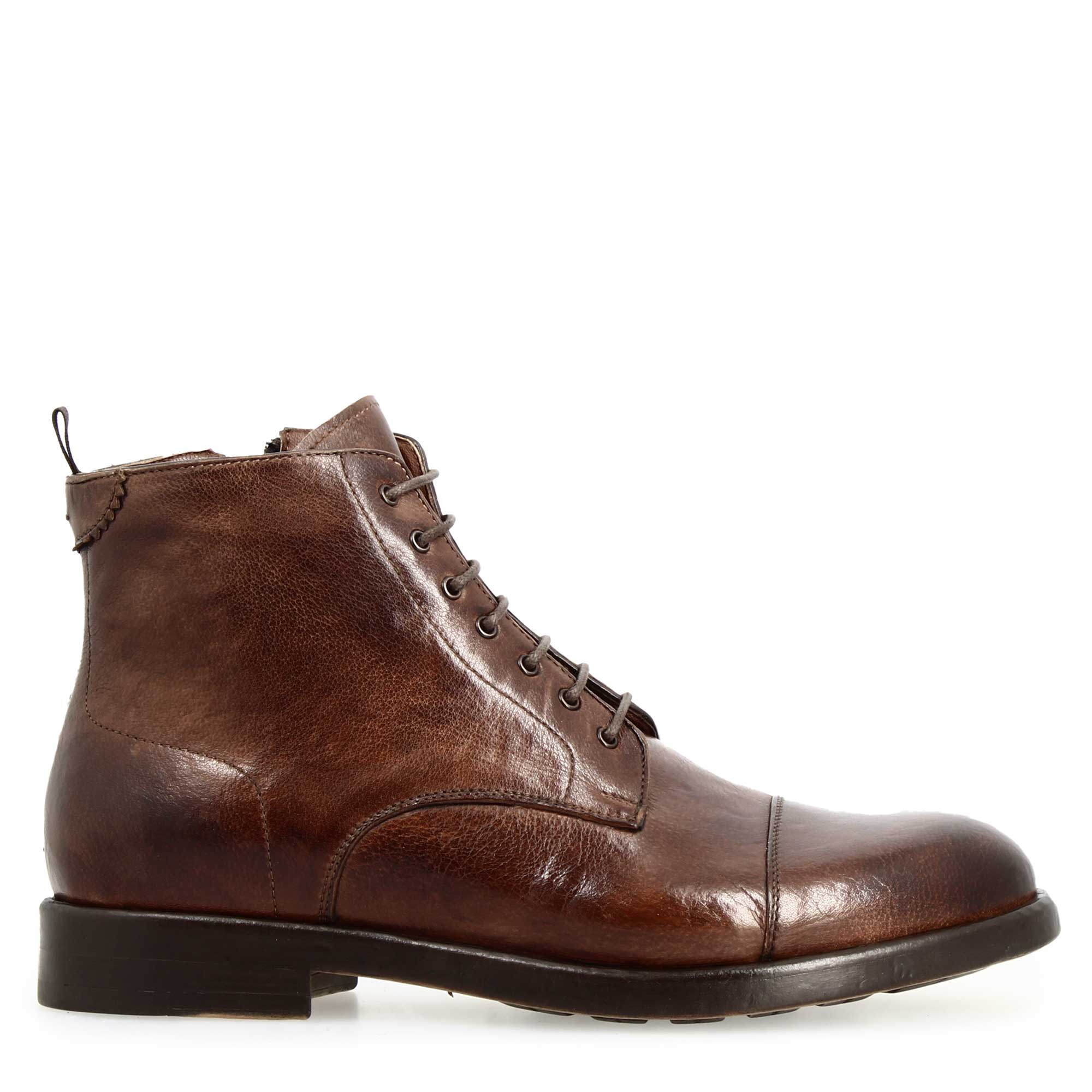 Stivaletto cap toe da uomo in pelle pregiata marrone - Image 3
