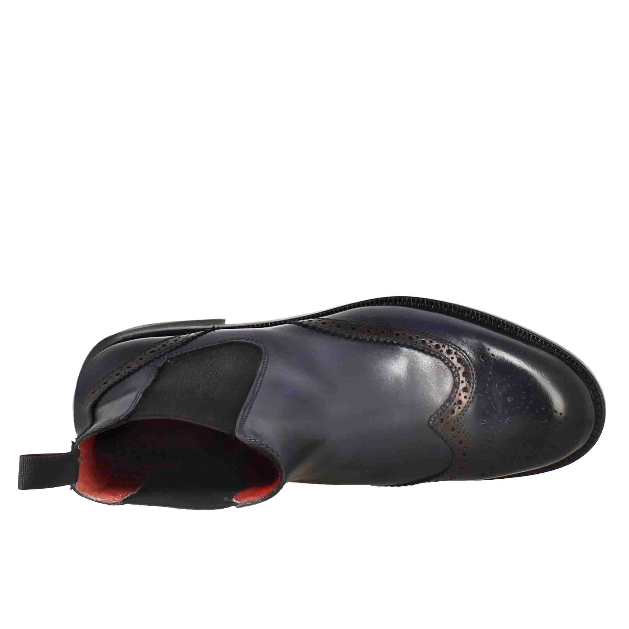 Stivaletto da donna chelsea con dettagli brogue in pelle blu - Image 5