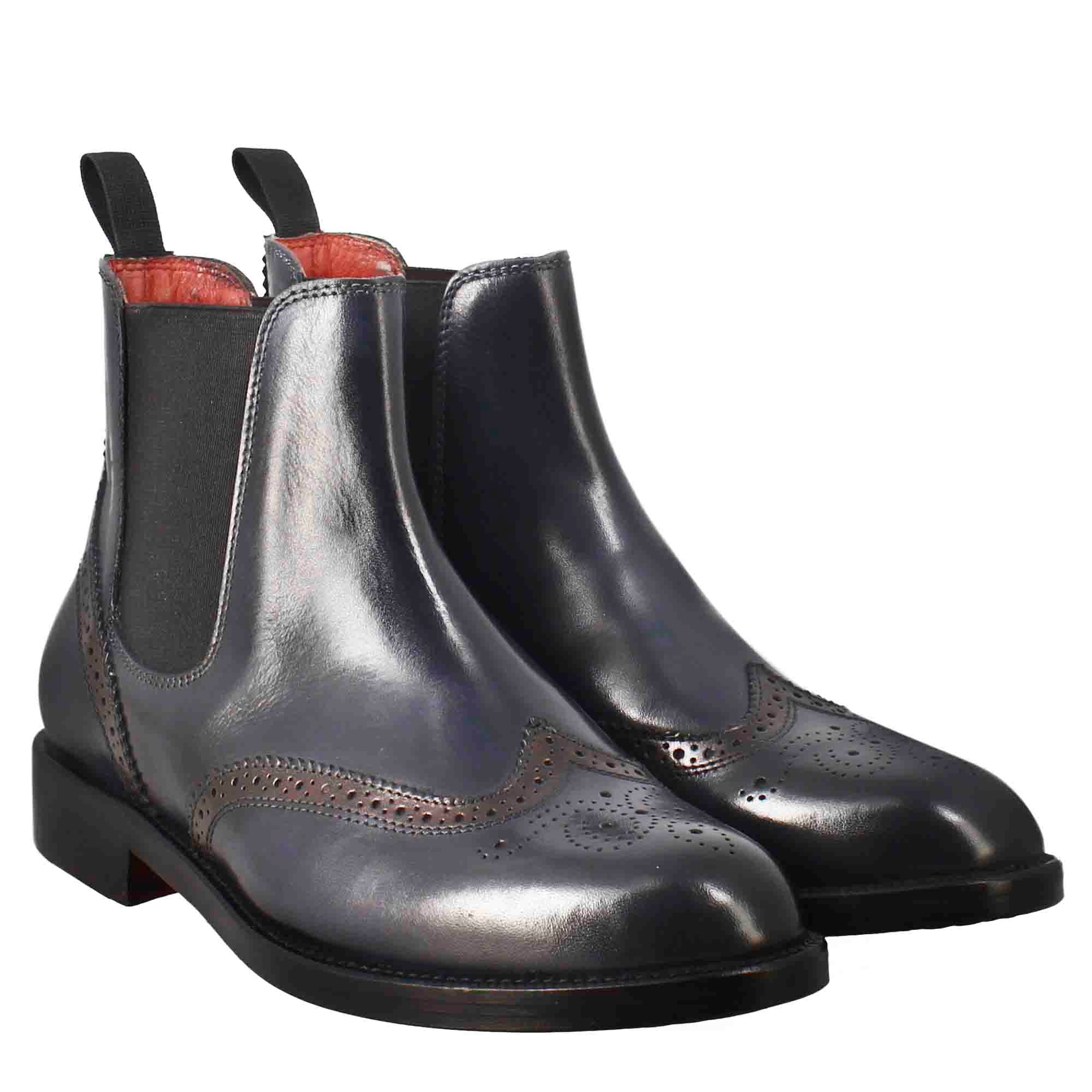 Stivaletto da donna chelsea con dettagli brogue in pelle blu - Image 7