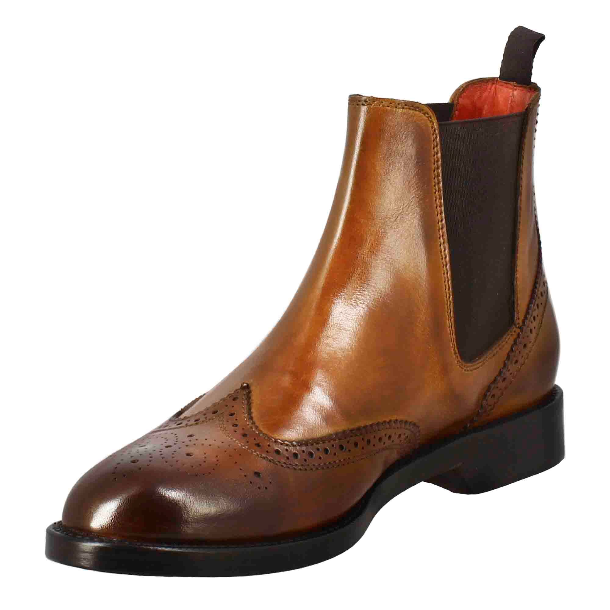 Stivaletto da donna chelsea con dettagli brogue in pelle marrone chiaro - Image 4