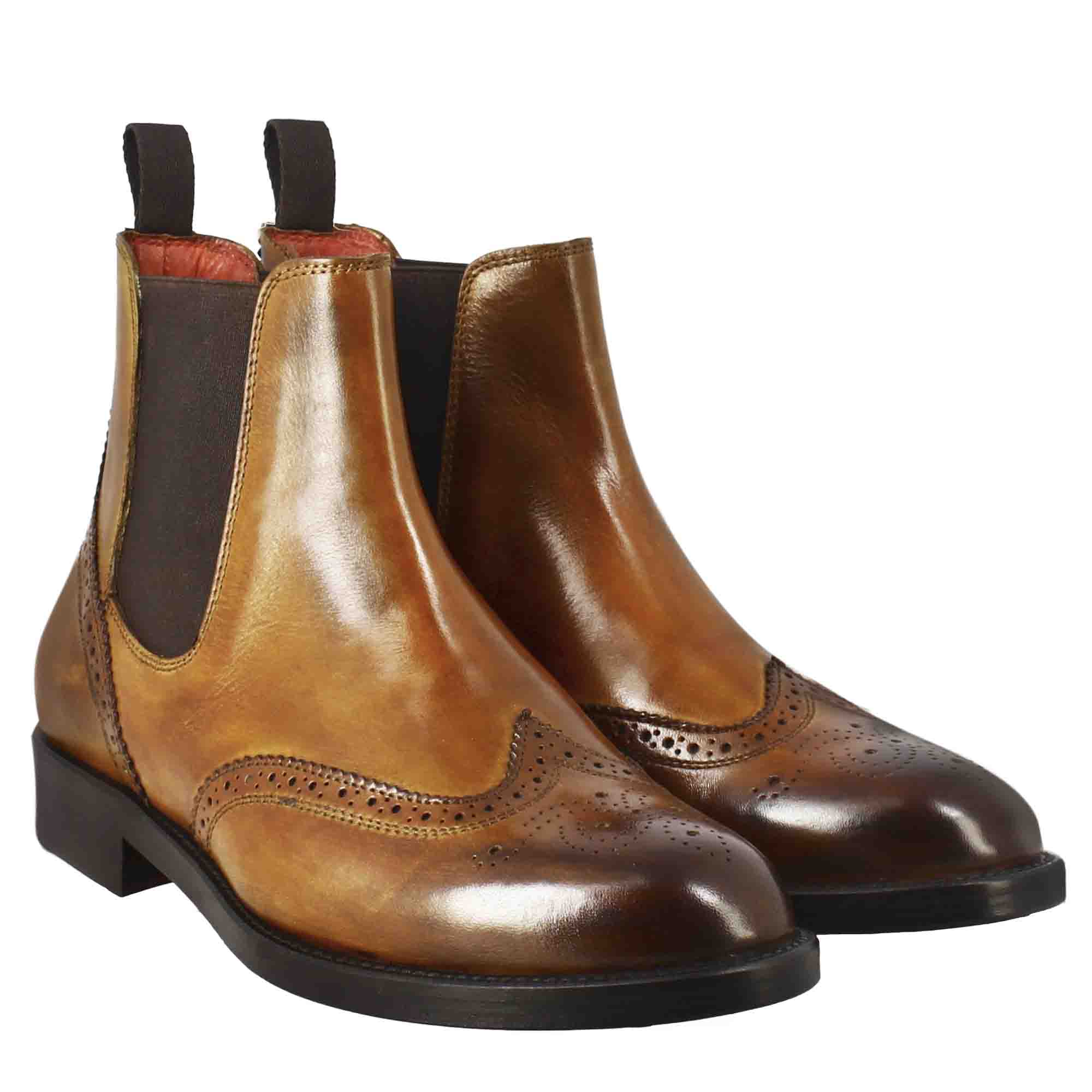 Stivaletto da donna chelsea con dettagli brogue in pelle marrone chiaro - Image 7