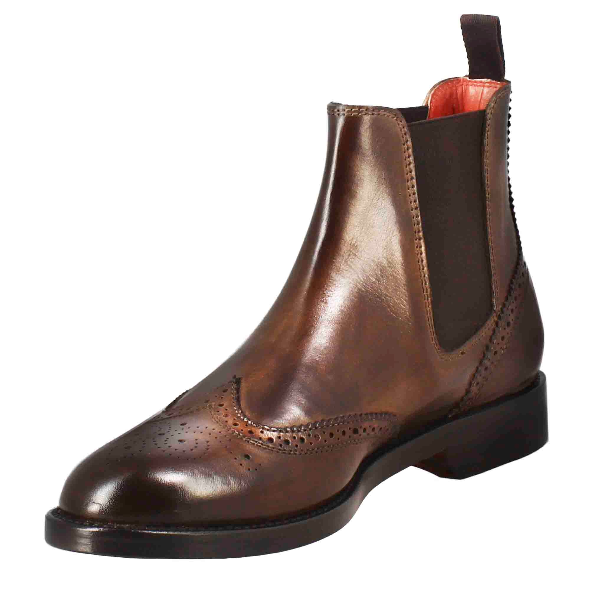 Stivaletto da donna chelsea con dettagli brogue in pelle marrone scuro - Image 4