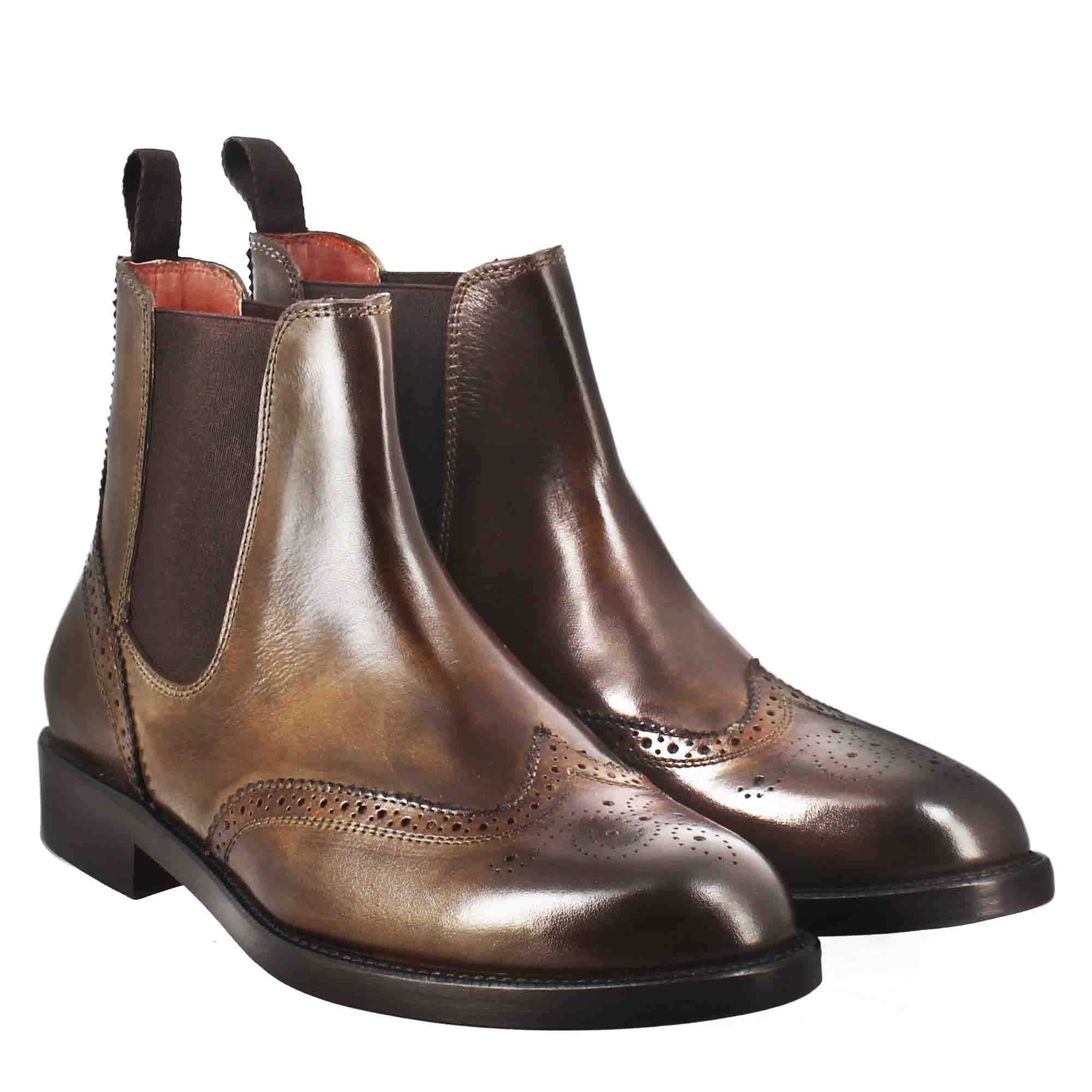 Stivaletto da donna chelsea con dettagli brogue in pelle marrone scuro - Image 7