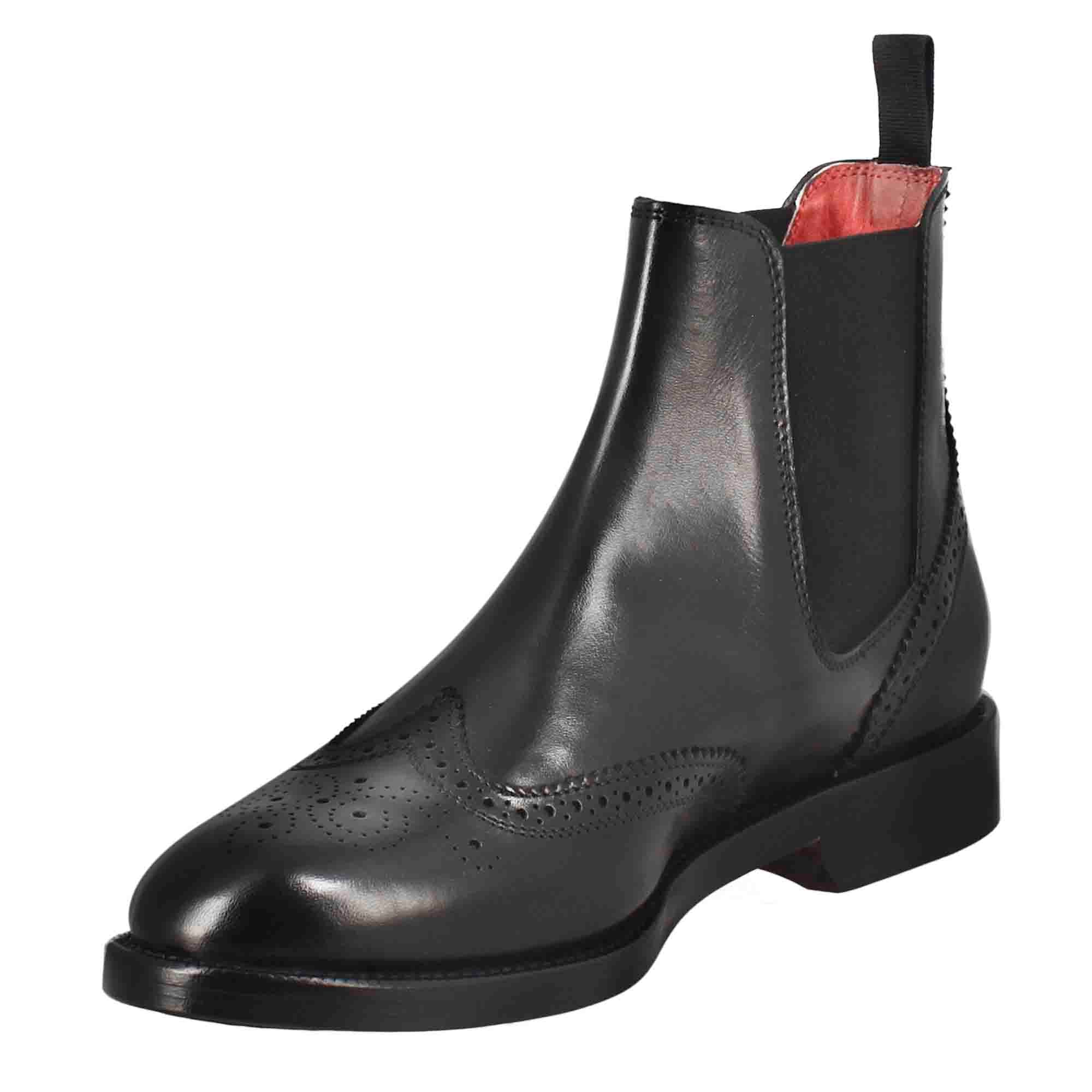 Stivaletto da donna chelsea con dettagli brogue in pelle colore nero - Image 4